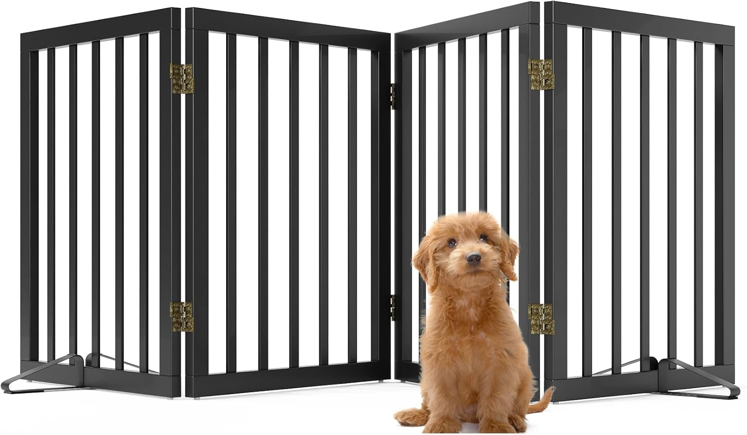 Wooden Foldable Dog Gate, Freestanding Multi-Panel Indoor Pet Gate, Extra Wide 24" Tall Dog Barrier