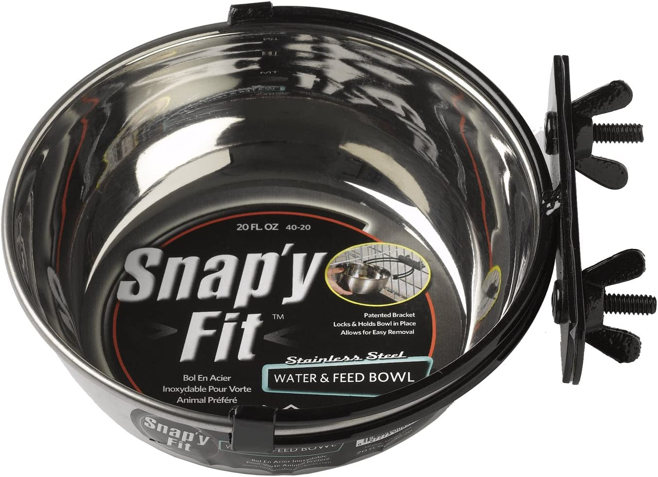 Midwest Homes Snap'y Fit Stainless Steel Pet Bowl – 1 Quart Food & Water Dish, Secure Mount for Crates, Durable, Easy to Clean