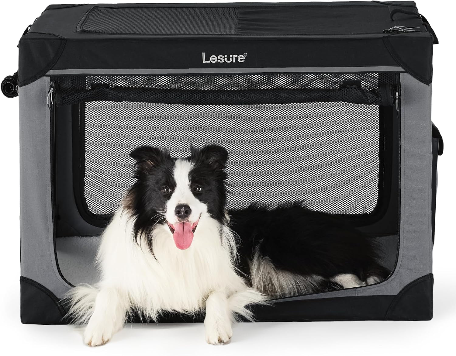 Lesure Soft Collapsible Dog Crate – 4-Door Portable Foldable Travel Kennel with Durable Mesh for Large Dogs, Indoor & Outdoor Use