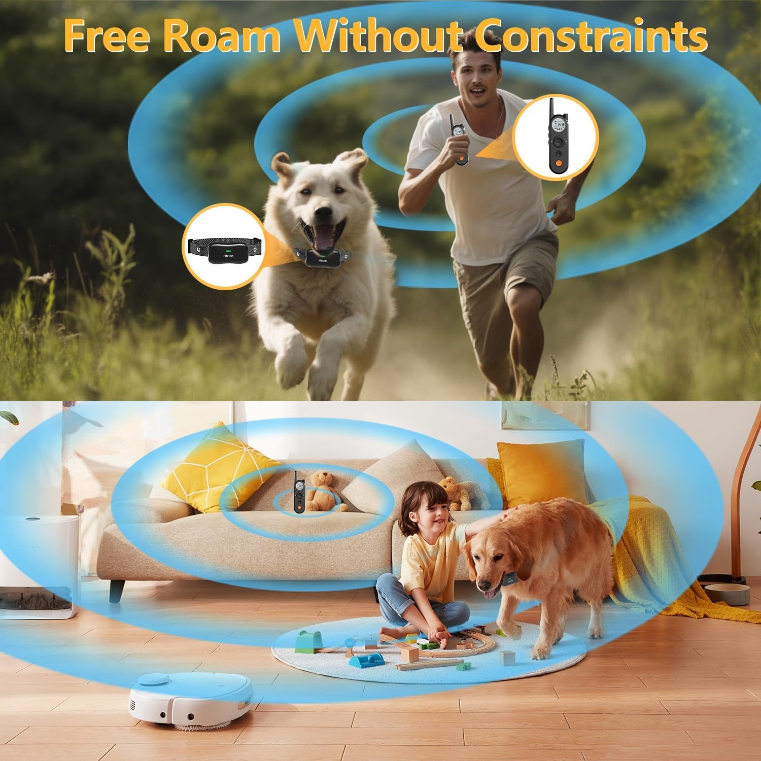 Wireless Dog Fence with 3500FT Range – 6100FT Remote Training Collar, Rechargeable & Waterproof, Vibrate/Beep/Shock Modes for All Dogs, IPX7 Waterproof