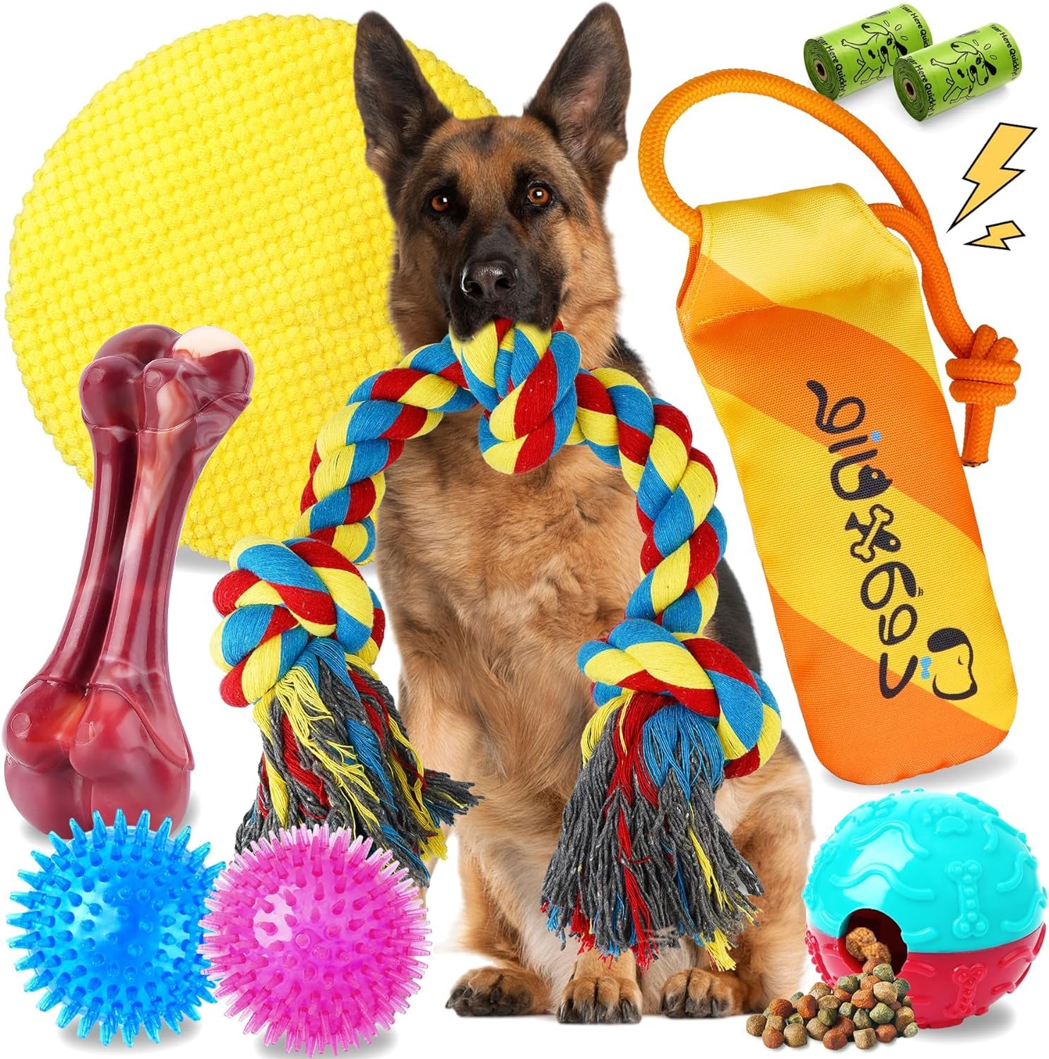 Zeaxuie 9-Pack Dog Chew Toys for Aggressive Chewers - Durable Rope, Squeaky Toys & Indestructible Bone for Large Breeds