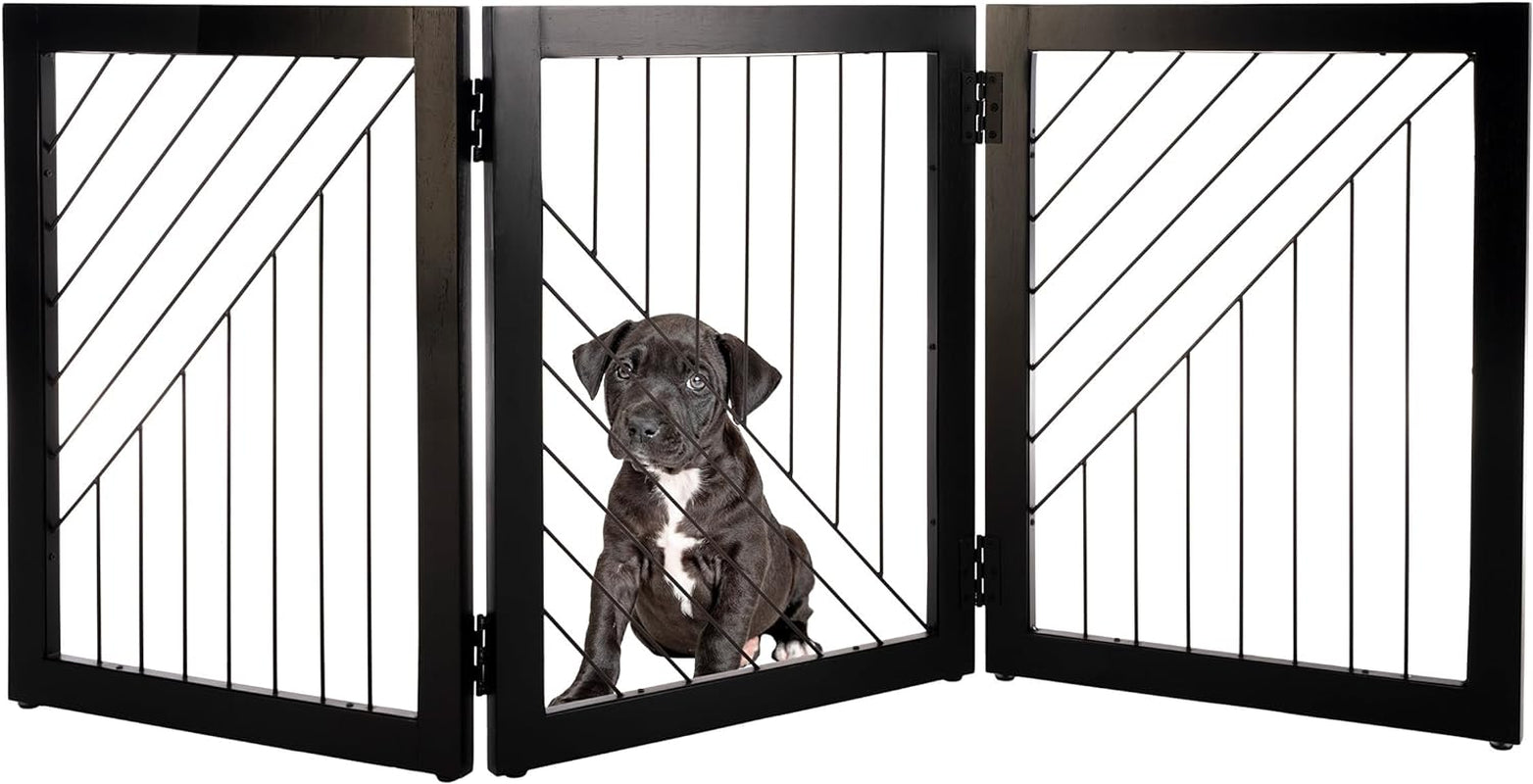 Multi-Panel Foldable Wood Dog Gate - Freestanding Indoor Pet Fence, Retractable Gate for Stairs & Doorways