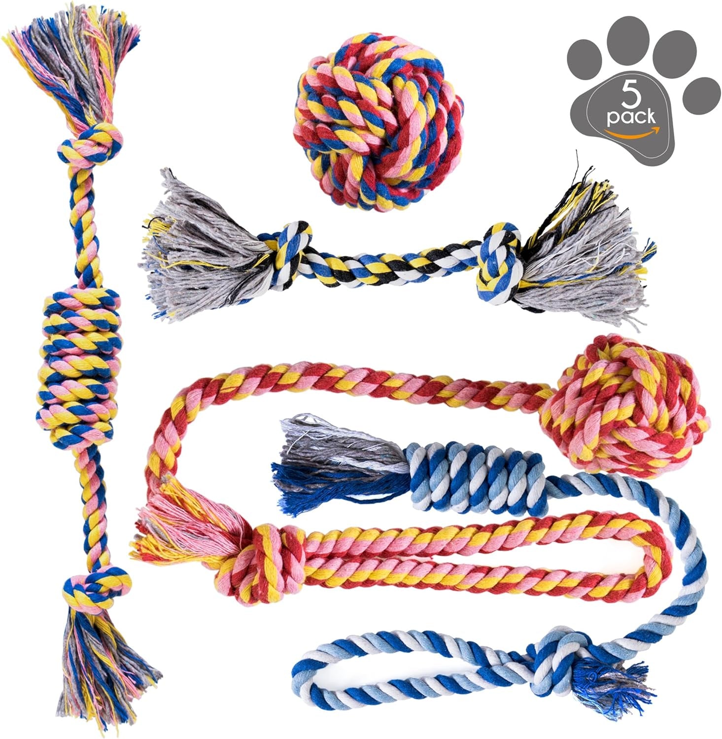 Puppy Chew Toys Set - Rope Dog Toy Pack for Teething, Tug-of-War & Play, Washable Cotton Ropes for Small Dogs