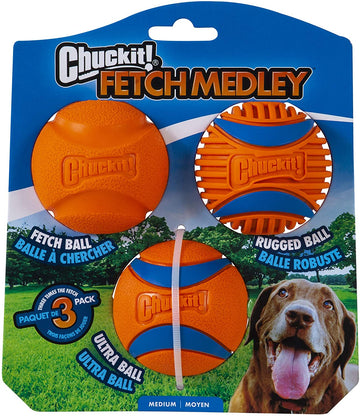 Chuckit! Dog Fetch Ball Medley, Medium, 3 Pack, Ultra, Rugged Balls Included