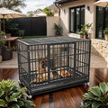 Heavy Duty Dog Crate with Wheels - Escape-Proof Steel Kennel for High Anxiety Dogs, Double Door & Tray, Extra Large XXL