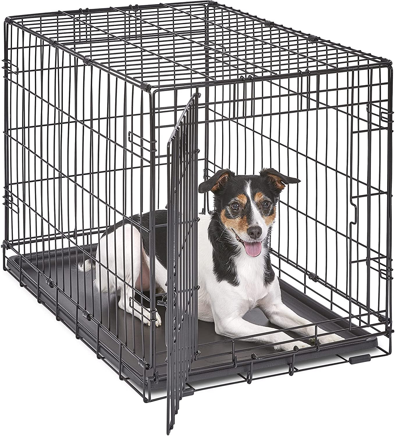 Midwest Single Door Enhanced Crate – 36-Inch Dog Crate with Leak-Proof Pan, Divider Panel, Patented Features, Floor-Protecting Feet, Ideal for Medium Breeds