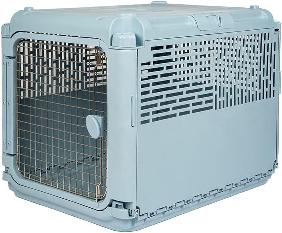 SPORT PET Collapsible Plastic Kennel - Rolling Dog Crate with Wire Door Easy Storage