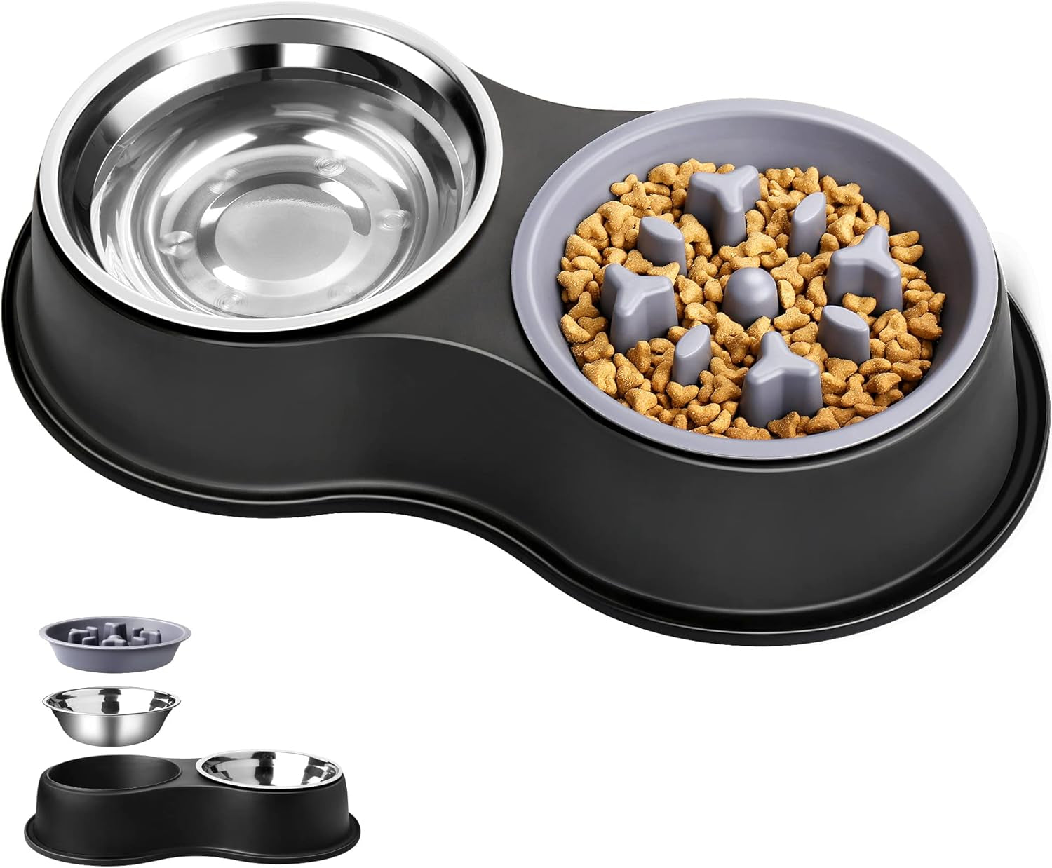 Double Dog Bowls - Stainless Steel, Non-Slip Resin Station, for Puppies, Medium Dogs