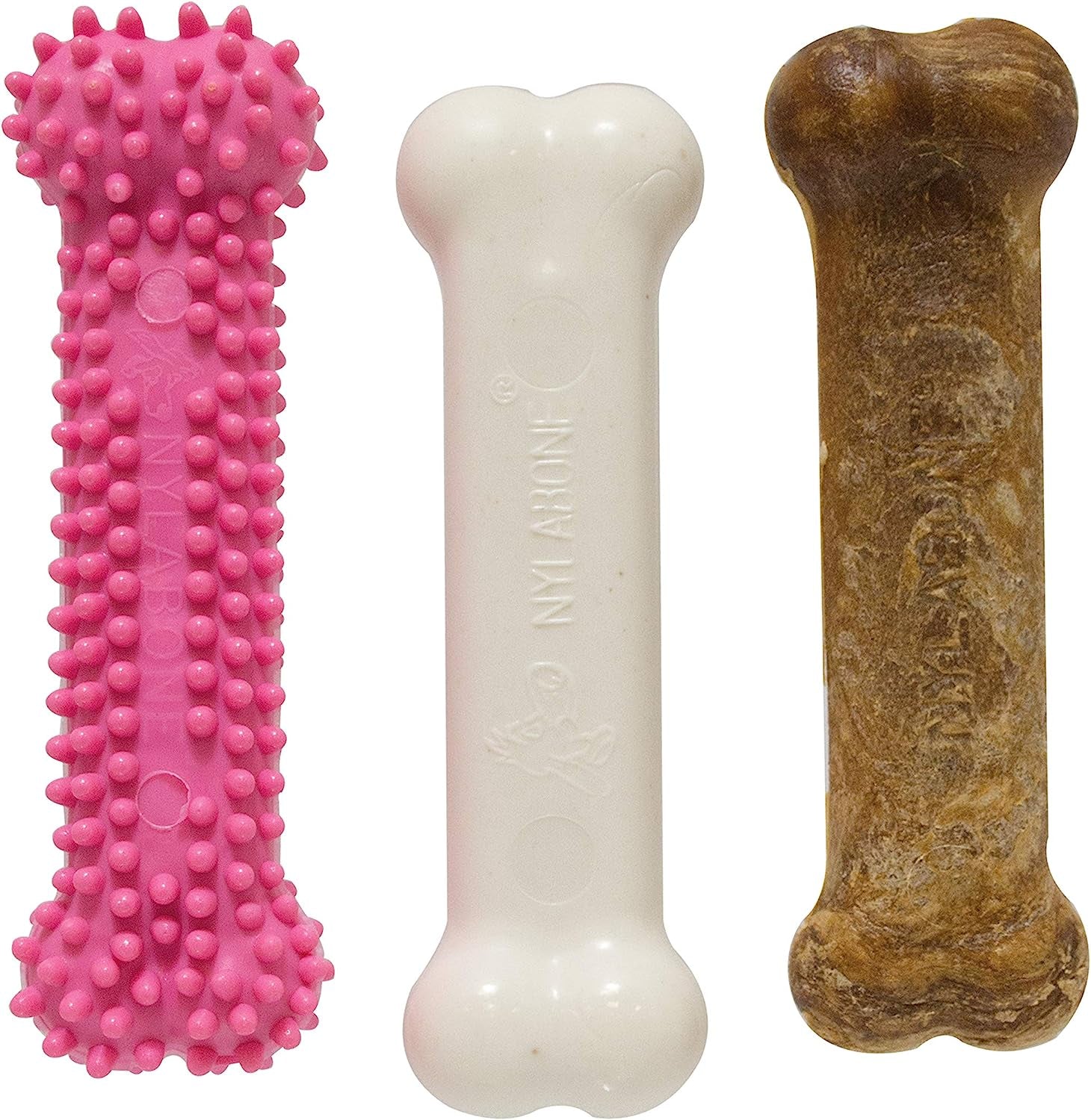 Nylabone Puppy Triple Pack - Blue Teething Toy, Nylon Chew, & Tasty Treats in Chicken & Bacon Flavors - Perfect for Small Dogs