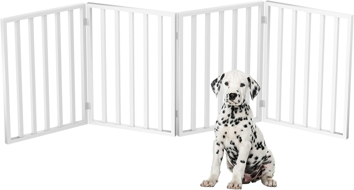 Multi-Panel Foldable Wood Dog Gate - Freestanding Indoor Pet Fence, Retractable Gate for Stairs & Doorways