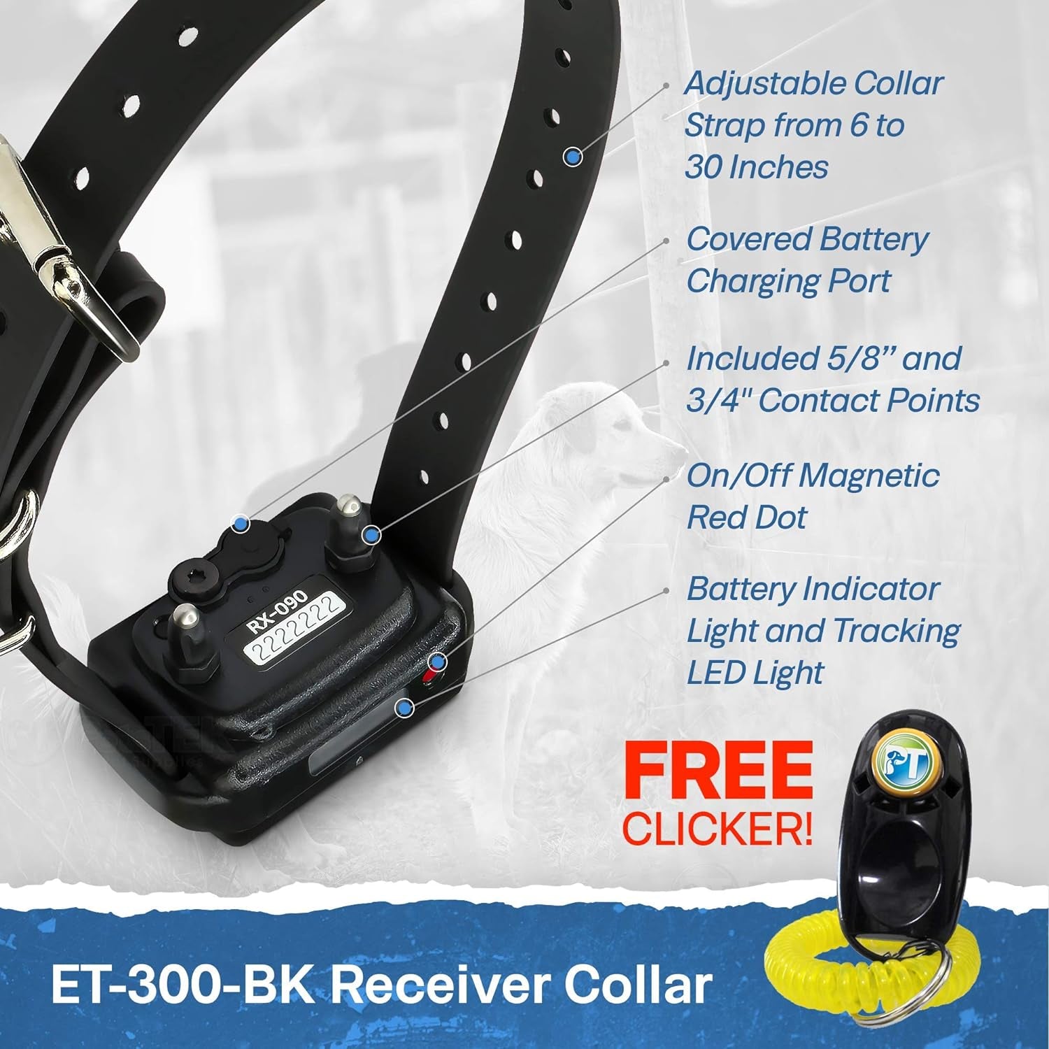 Educator ET-300 Black Ecollar, 1/2 Mile Range, 100 Levels, Waterproof, with Training Clicker