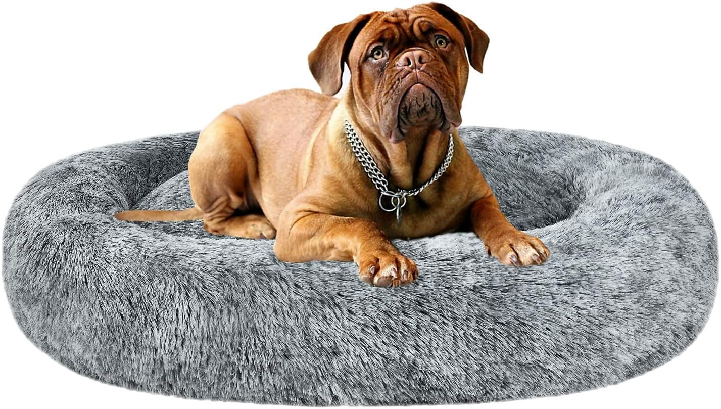 Coohom Oval Donut Cuddler Dog Bed 36", Shag Faux Fur, Washable - for Small & Medium Breeds