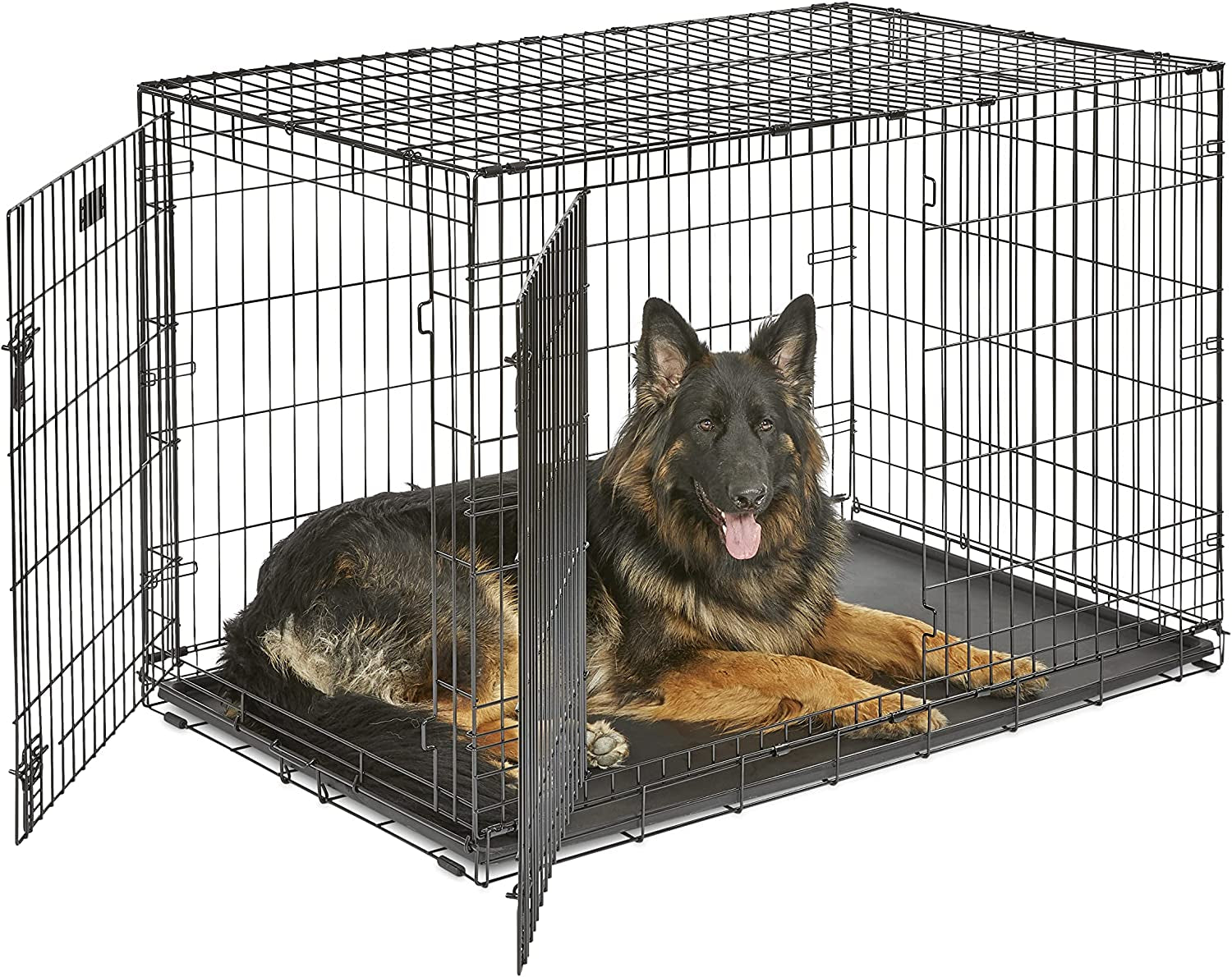Midwest Double Door Enhanced Crate – Various-Sized Dog Crate with Leak-Proof Pan, Divider Panel, Patented Features, and Floor-Protecting Feet