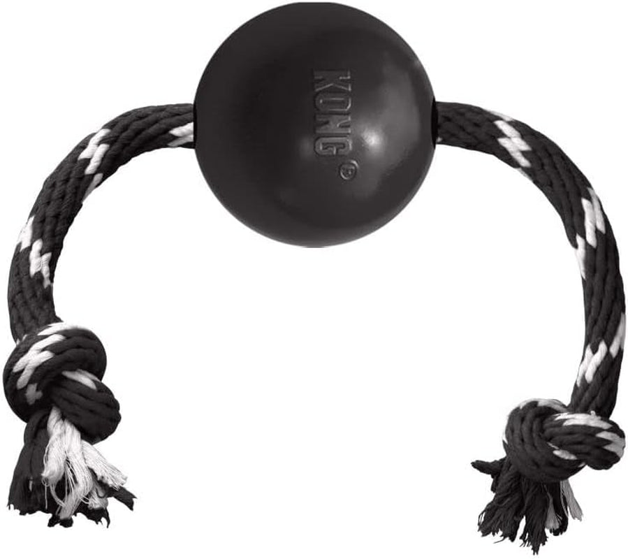 KONG Dog Ball with Rope – Durable Natural Rubber Fetch Toy with Rope for Tugging, Easy Throwing & Playtime, Ideal for Small Dogs