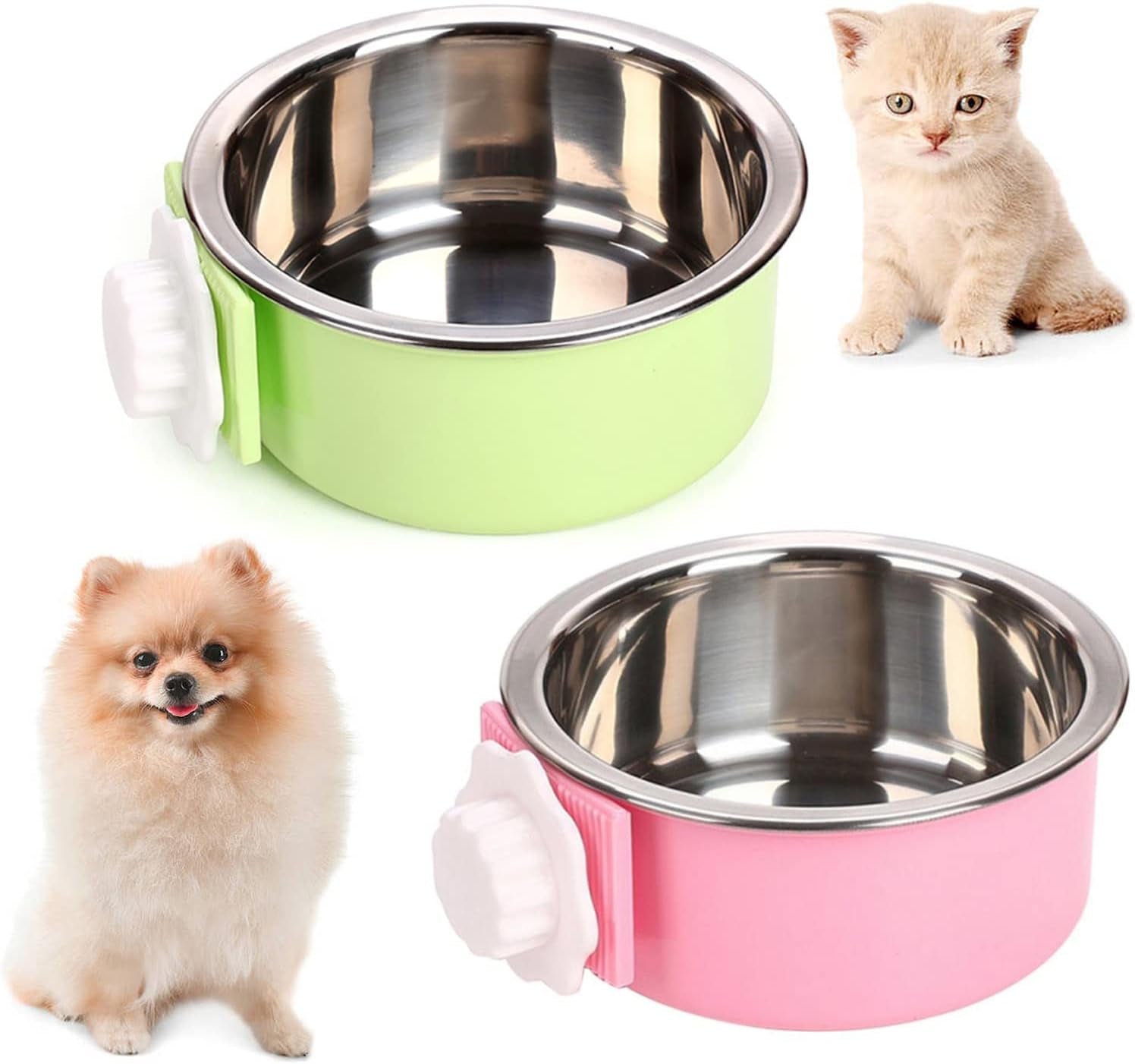 Kathson Dual Color Dog Crate Bowls, Stainless Steel, Removable, for Food & Water - 2 Pack