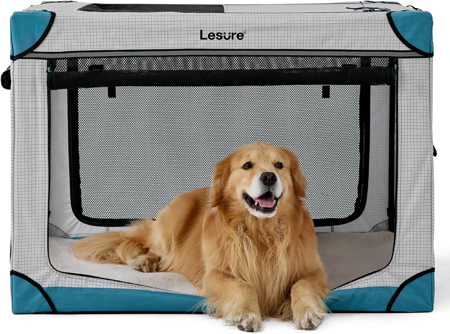 Lesure Soft Collapsible Dog Crate – 4-Door Portable Foldable Travel Kennel with Durable Mesh for Large Dogs, Indoor & Outdoor Use