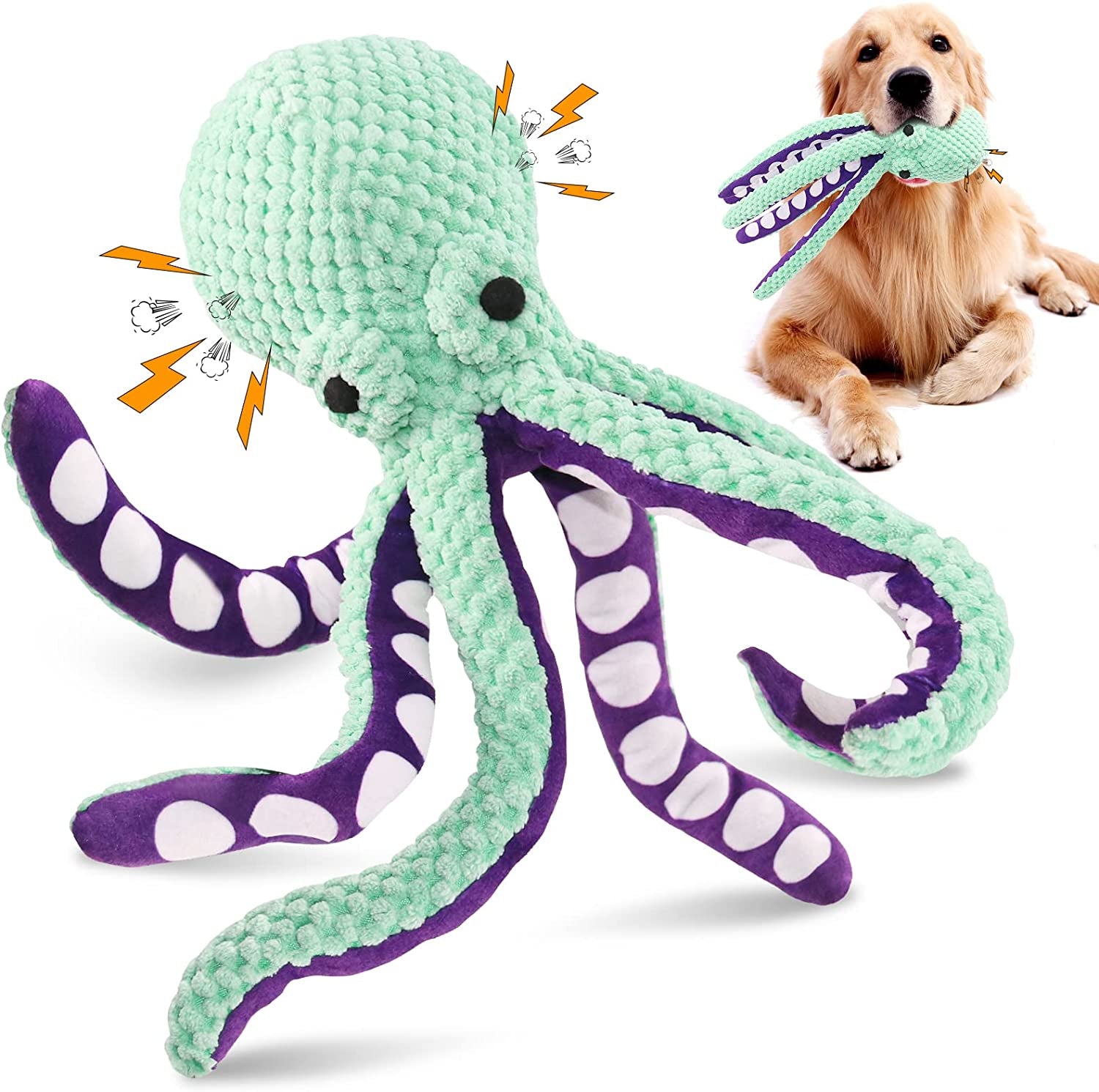 Large Octopus Squeaky Dog Toy: Plush, Soft Fabric for Indoor Play, All Dog Sizes