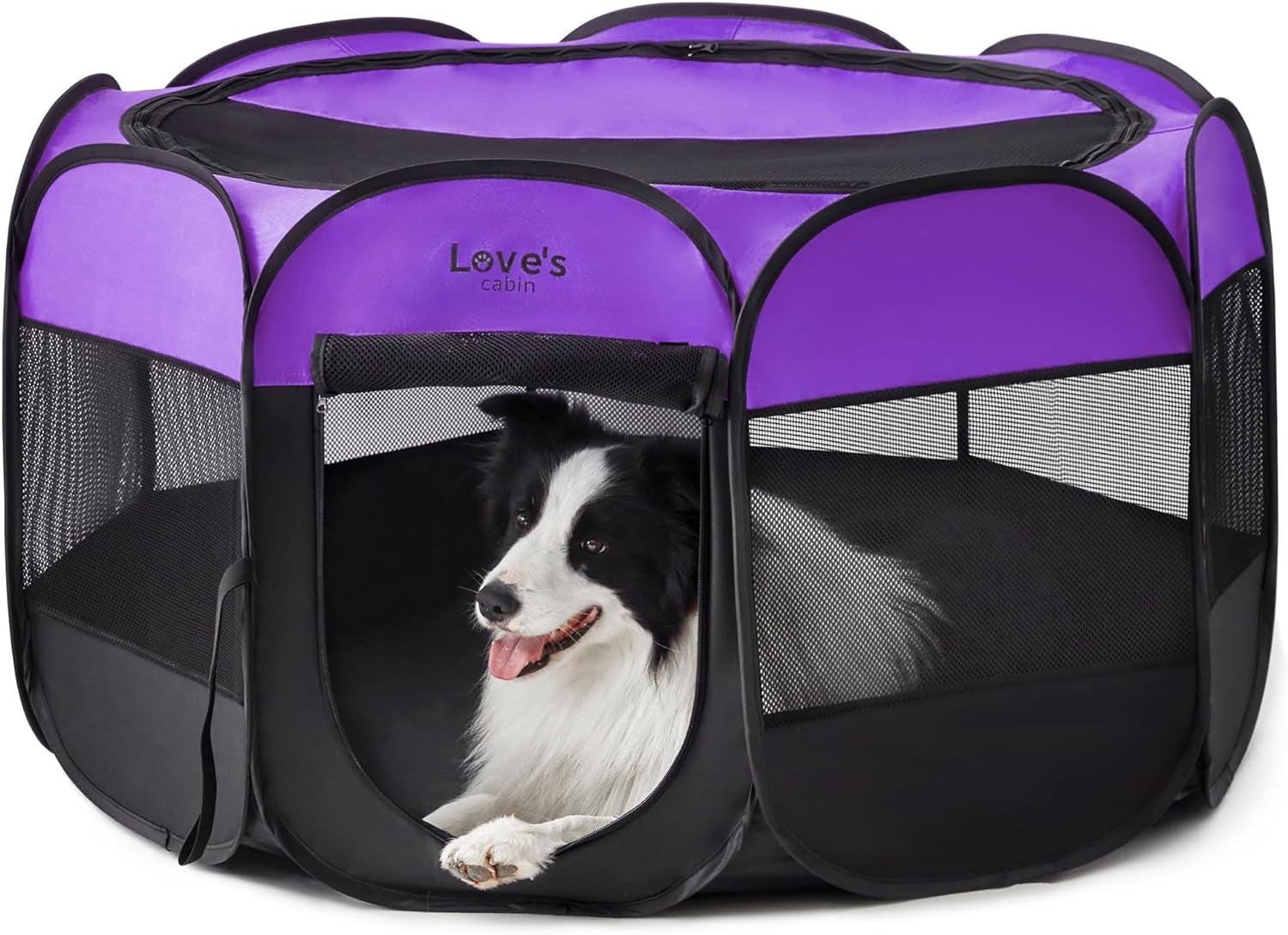 Love's Cabin Portable Playpen for Small Dogs & Cats - Foldable, Indoor/Outdoor Pet Tent with Zipper Top & Carry Case, Gray