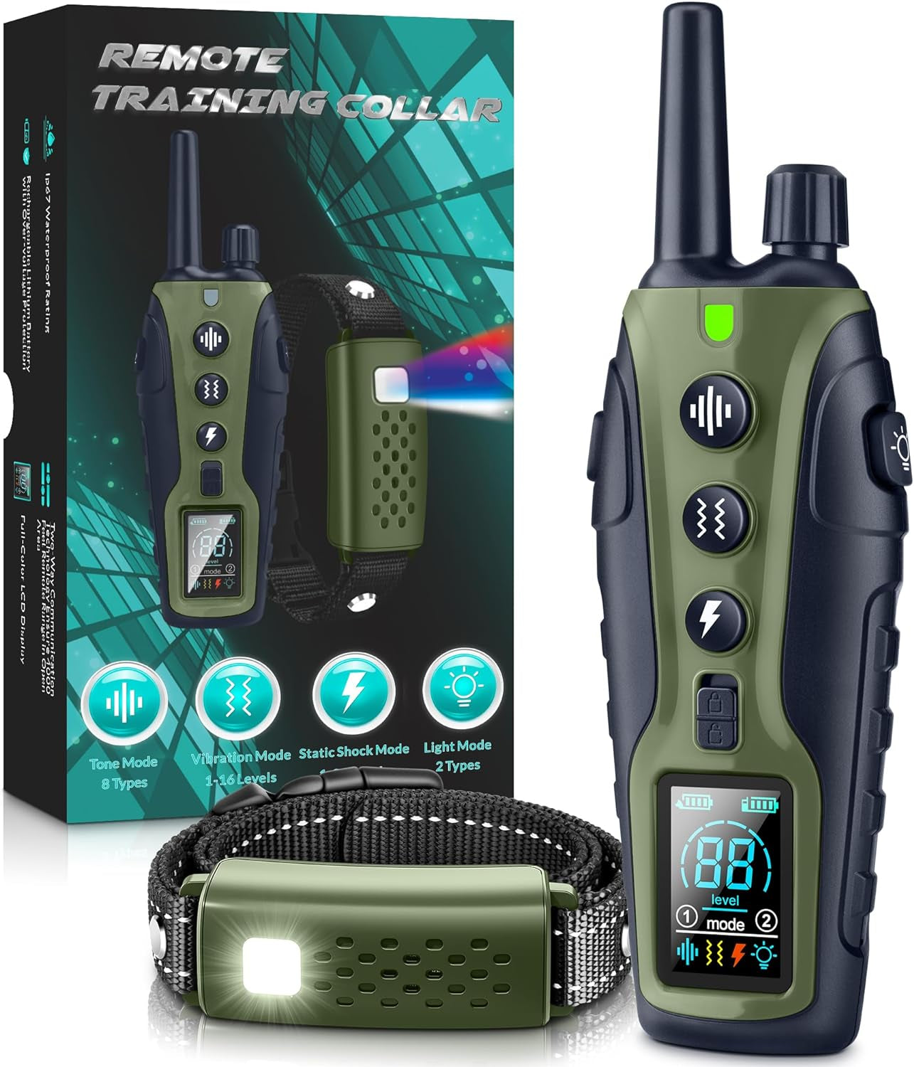 Dog Training Collar with Night Light, 4000Ft Range, Beep/Vibration/Shock, Keypad Lock