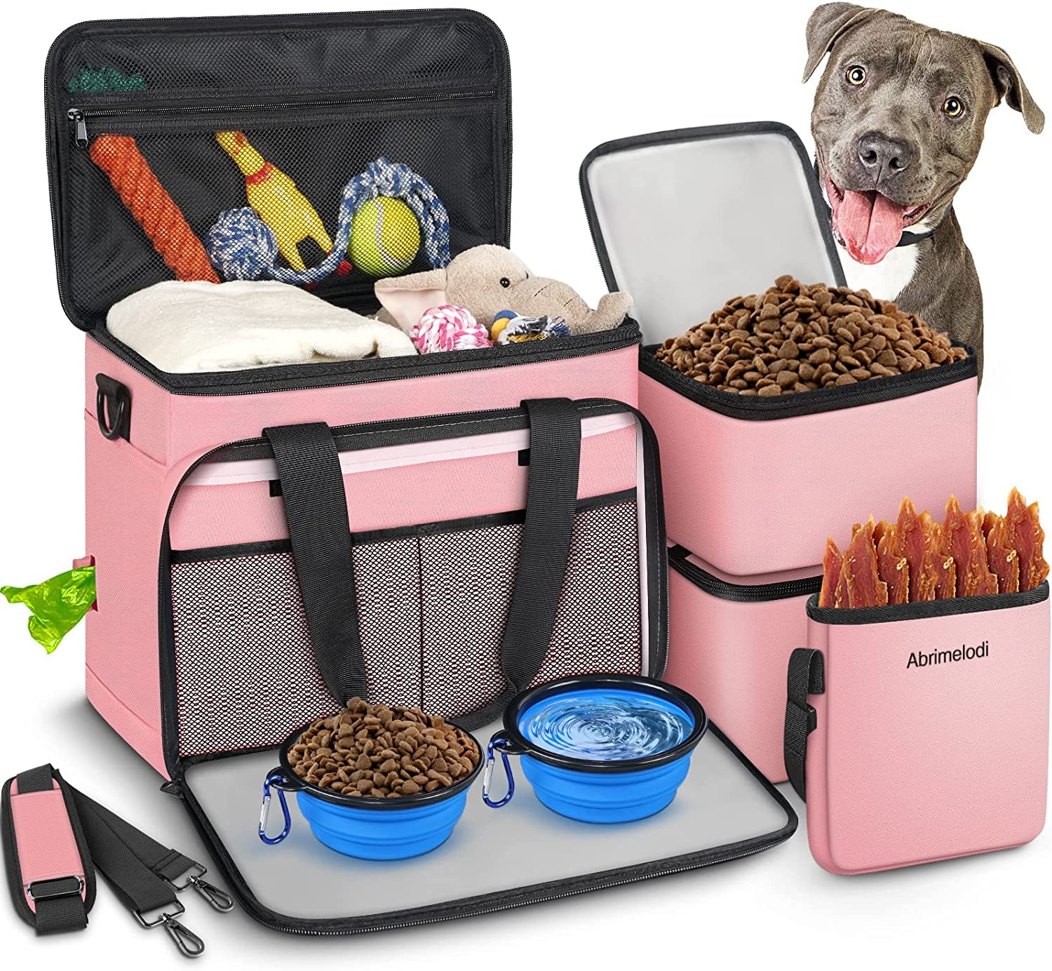 6-Piece Dog Travel Kit: Includes 2 Food Containers, Organizer, 2 Bowls, Treat Pouch