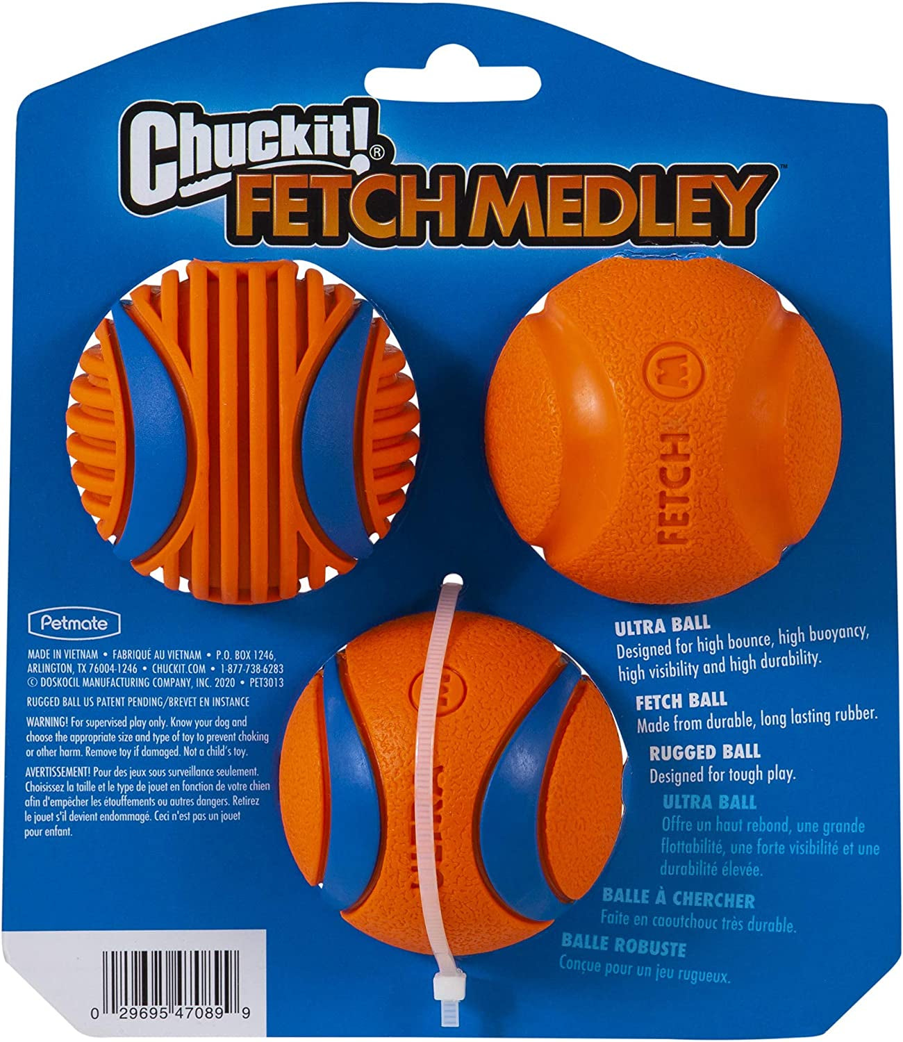 Chuckit! Dog Fetch Ball Medley, Medium, 3 Pack, Ultra, Rugged Balls Included