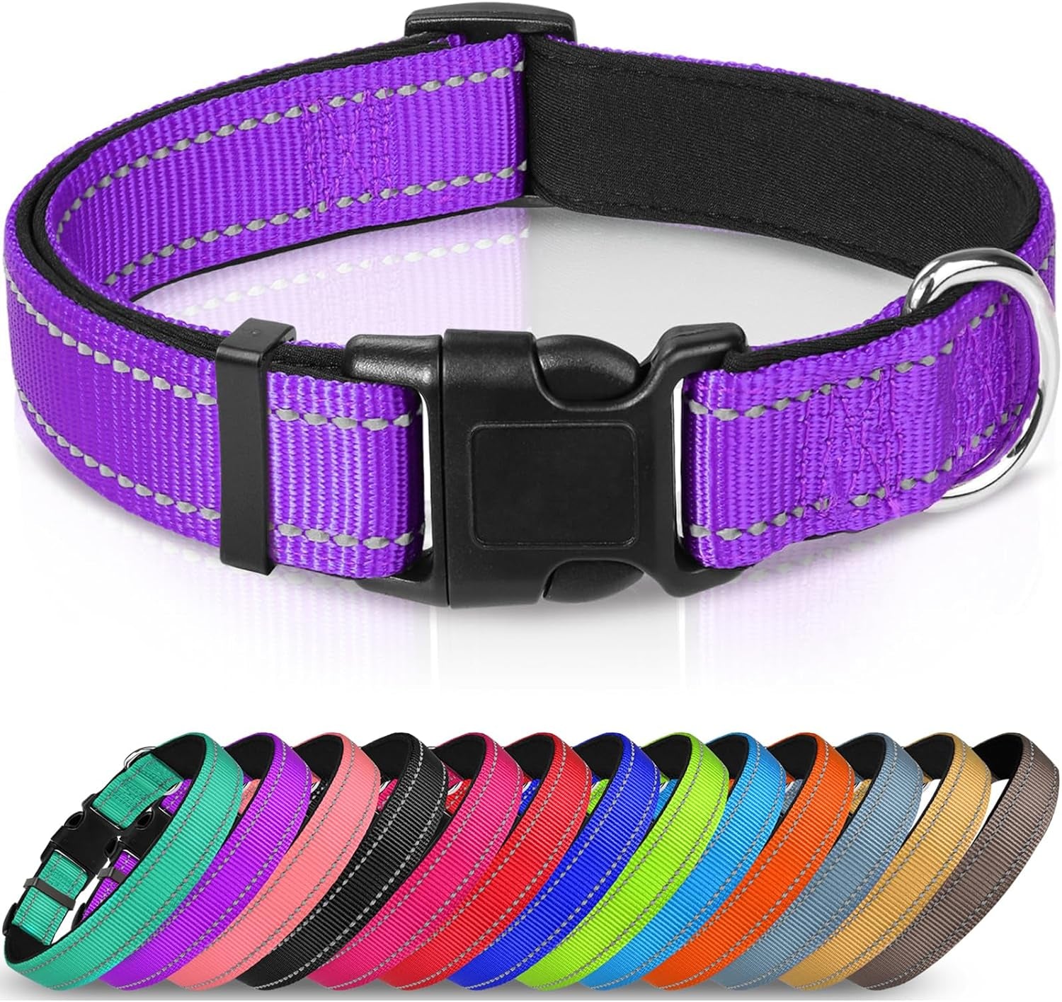 Joytale Large Reflective Dog Collar: Soft Neoprene Padded, Breathable Nylon, Adjustable, Teal