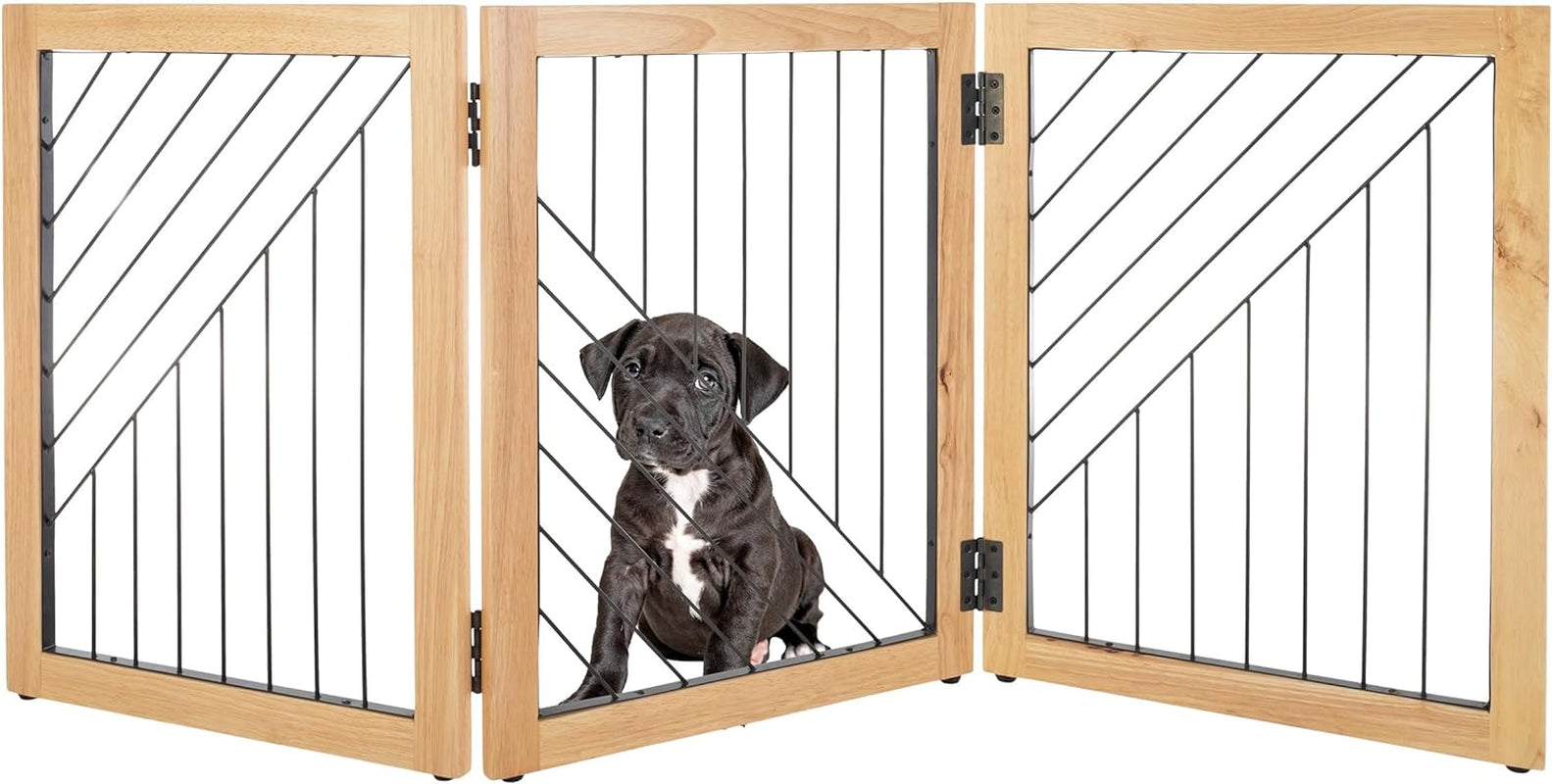 Multi-Panel Foldable Wood Dog Gate - Freestanding Indoor Pet Fence, Retractable Gate for Stairs & Doorways