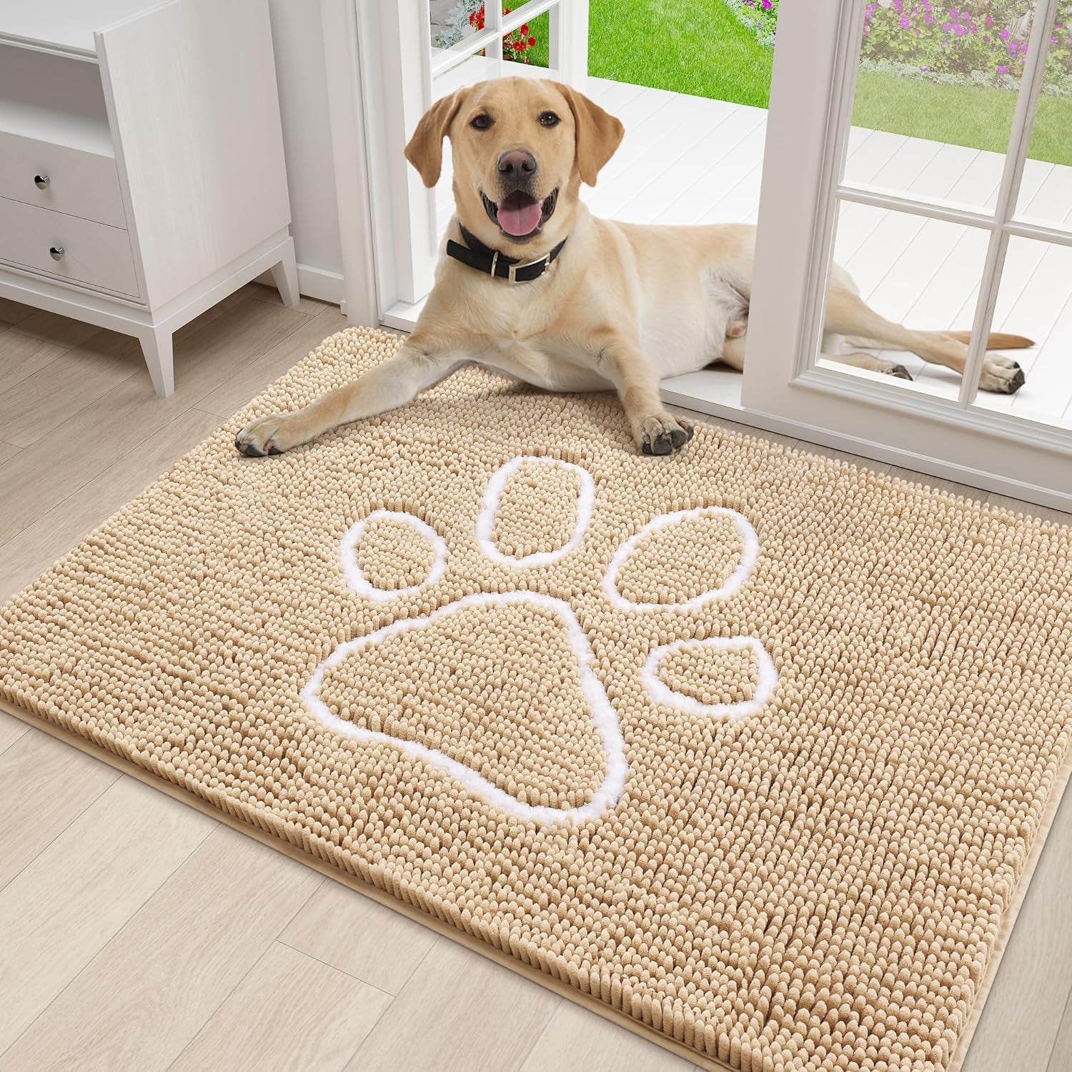 Absorbent Dog Door Mat for Muddy Paws, Non-Slip & Quick Dry Chenille, Washable, Traps Dirt & Moisture