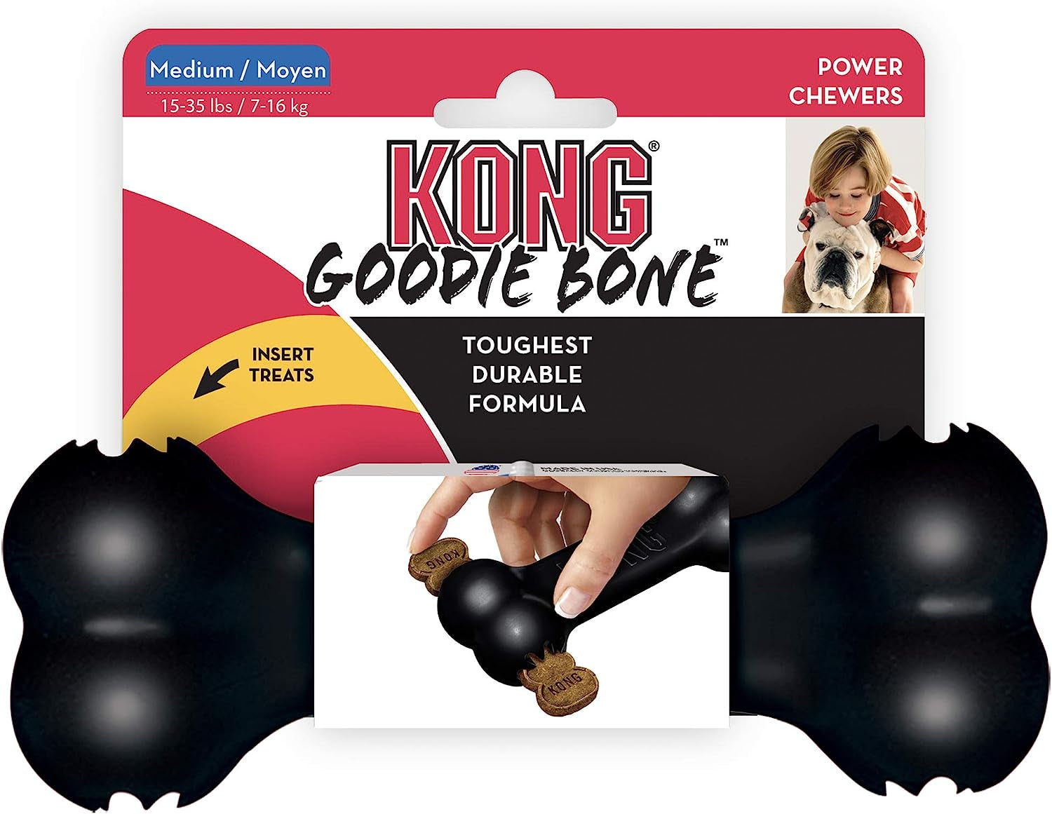 KONG Extreme Goodie Bone – The Most Durable Natural Rubber Dog Bone for Power Chewers, Black, Ideal for Medium Dogs