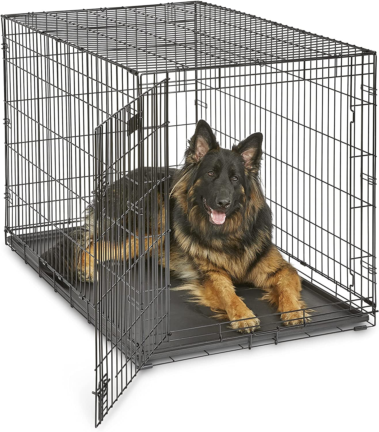 Midwest Single Door Enhanced Crate – 36-Inch Dog Crate with Leak-Proof Pan, Divider Panel, Patented Features, Floor-Protecting Feet, Ideal for Medium Breeds