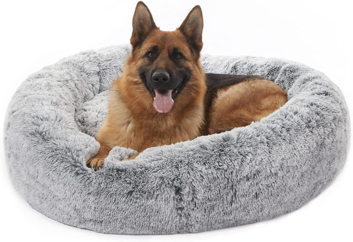 Calming Donut Dog Bed, 36" - Fluffy, Anti-Anxiety, Washable for Large Dogs - Various Colors & Sizes