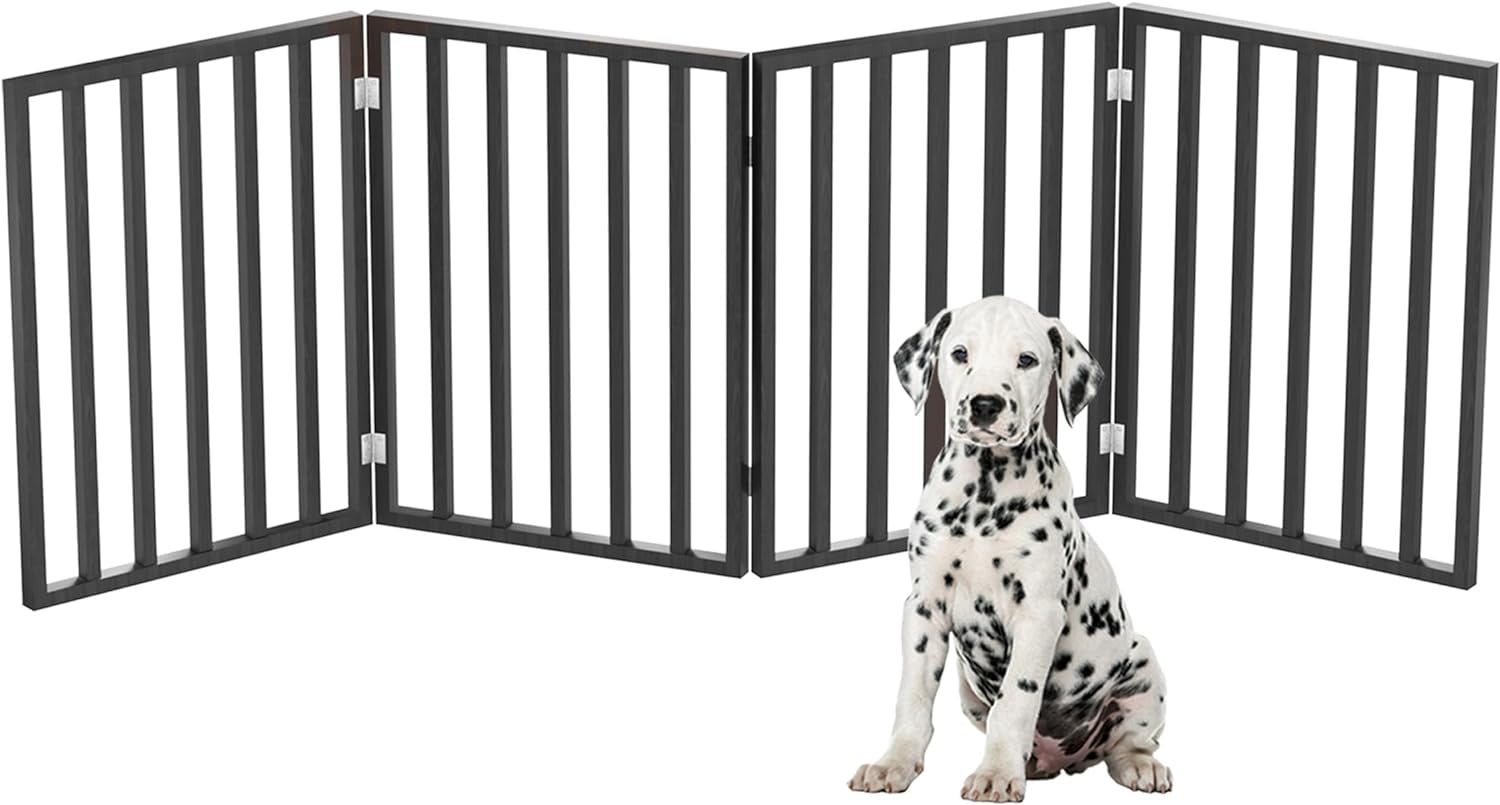 Multi-Panel Foldable Wood Dog Gate - Freestanding Indoor Pet Fence, Retractable Gate for Stairs & Doorways