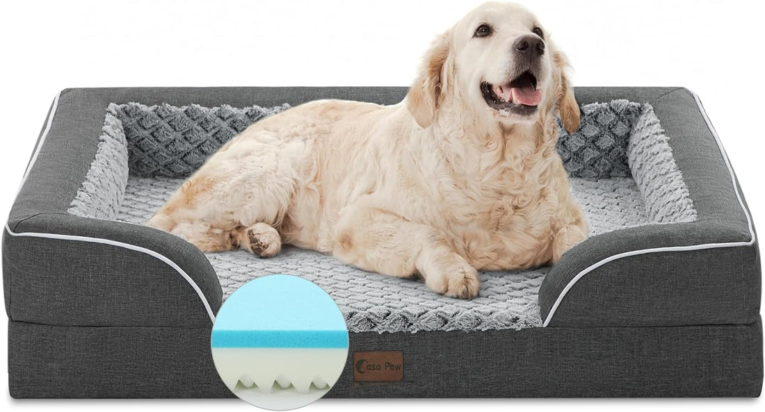 Memory Foam XL Dog Bed with Bolsters, Cooling, Waterproof, Orthopedic - Light & Dark Grey