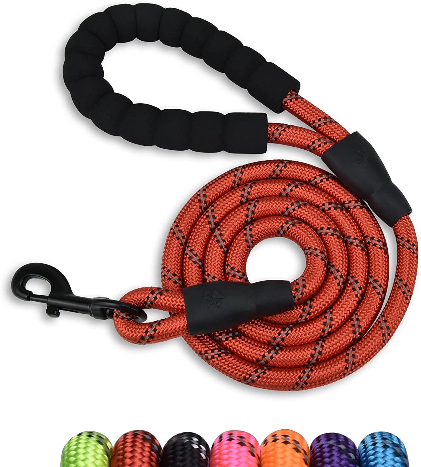 5 to 6FT Strong Dog Leash with Reflective Rope & Soft Padded Handle - Tangle-Free Metal Buckle, Perfect for Night Walking All Dog Sizes