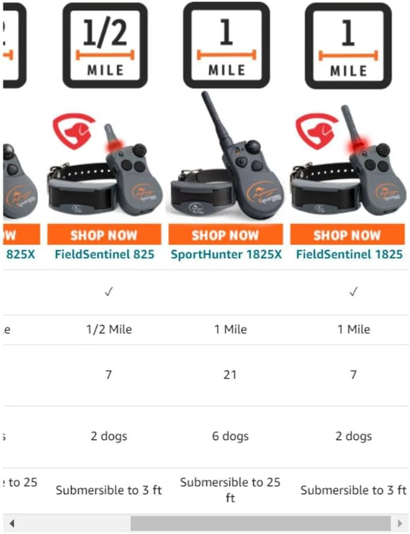 Sportdog Brand Sporthunter 825X - 1/2 Mile Range, Shock/Vibrate/Tone, Rechargeable Dog Training Collar