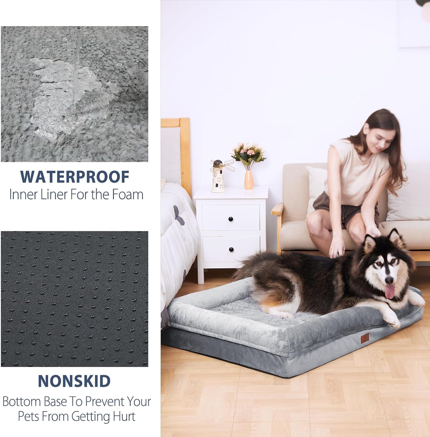 XL Orthopedic Dog Bed: Waterproof, Washable, Grey, Ideal for Large Dogs