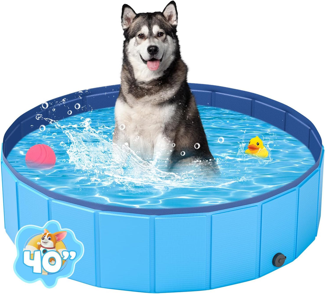 Foldable Medium Dog Pool, Collapsible Bath for Dogs & Kids, PVC, 40"x12"
