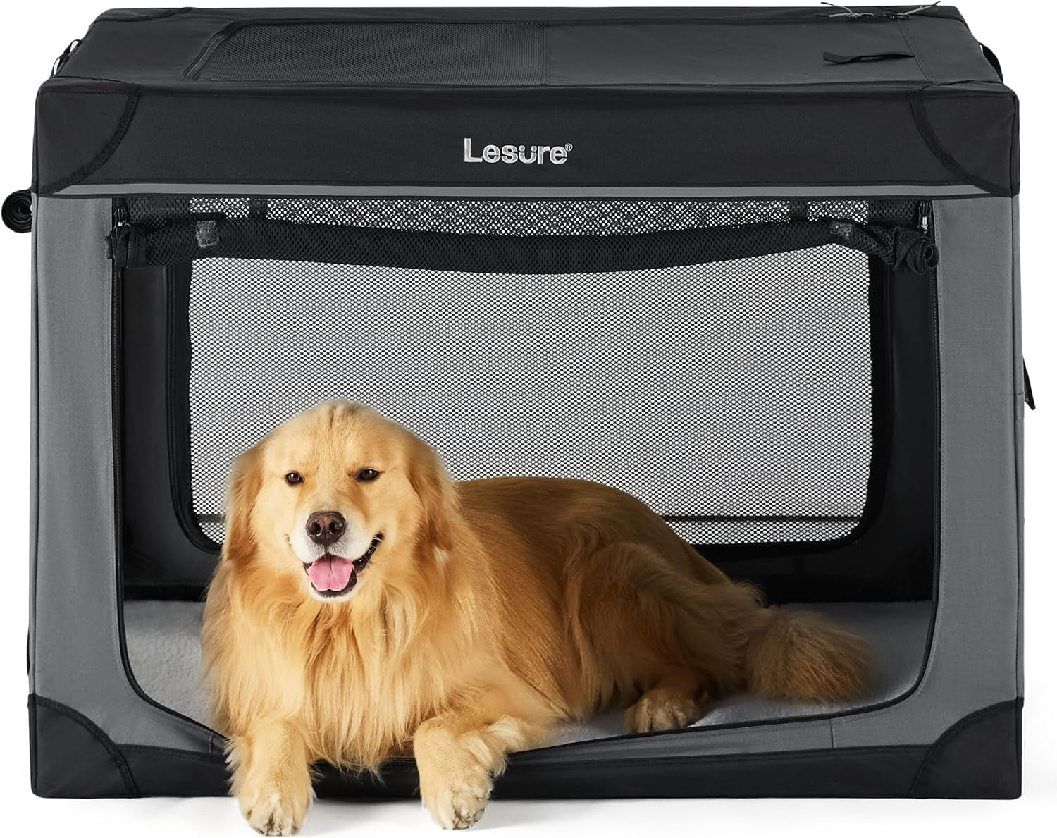 Lesure Soft Collapsible Dog Crate – 4-Door Portable Foldable Travel Kennel with Durable Mesh for Large Dogs, Indoor & Outdoor Use