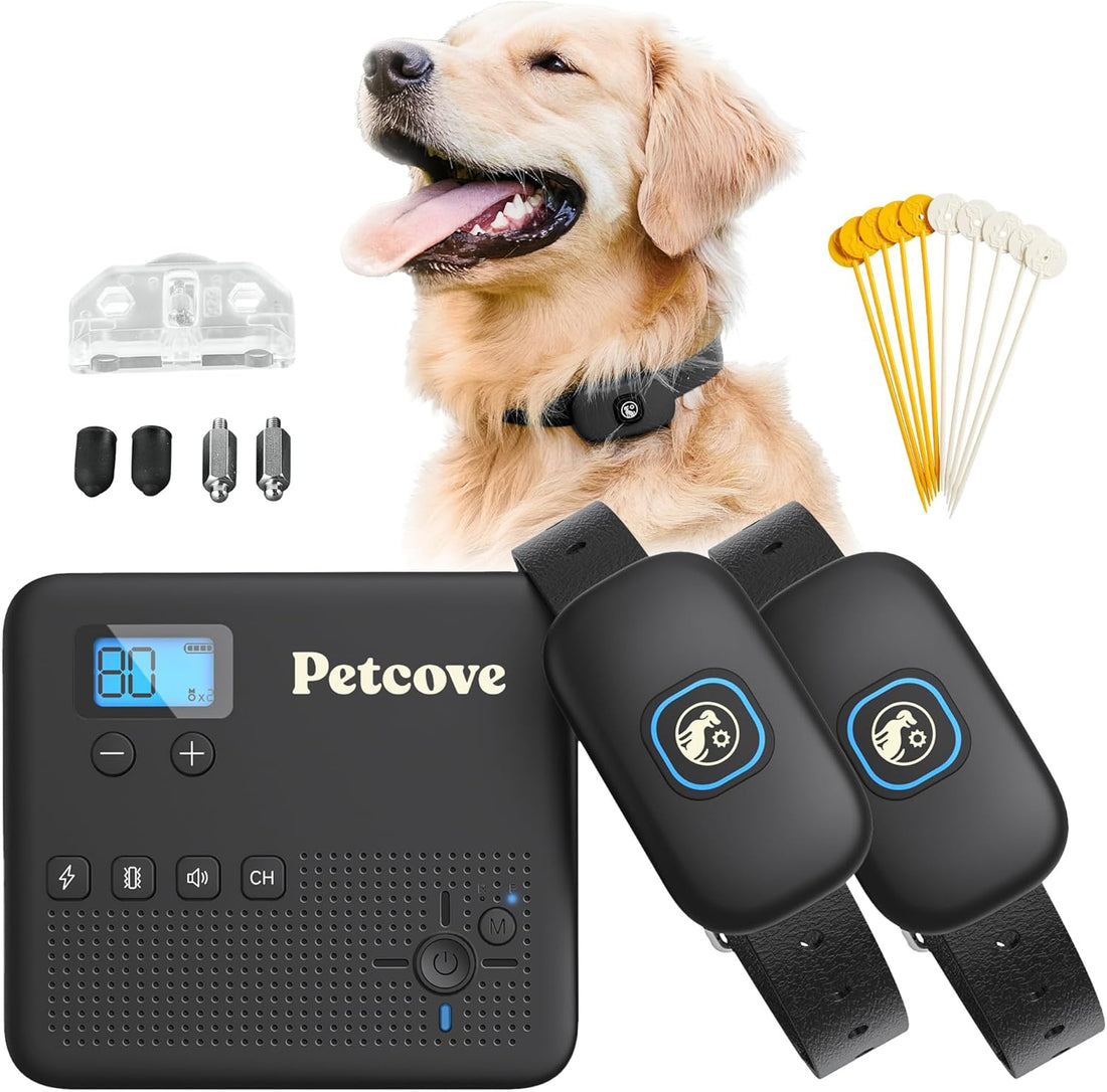 Wireless Dog Fence & Remote Training System for 2 Dogs, Non-GPS 2.4GHz with Beep, Vibration & Shock