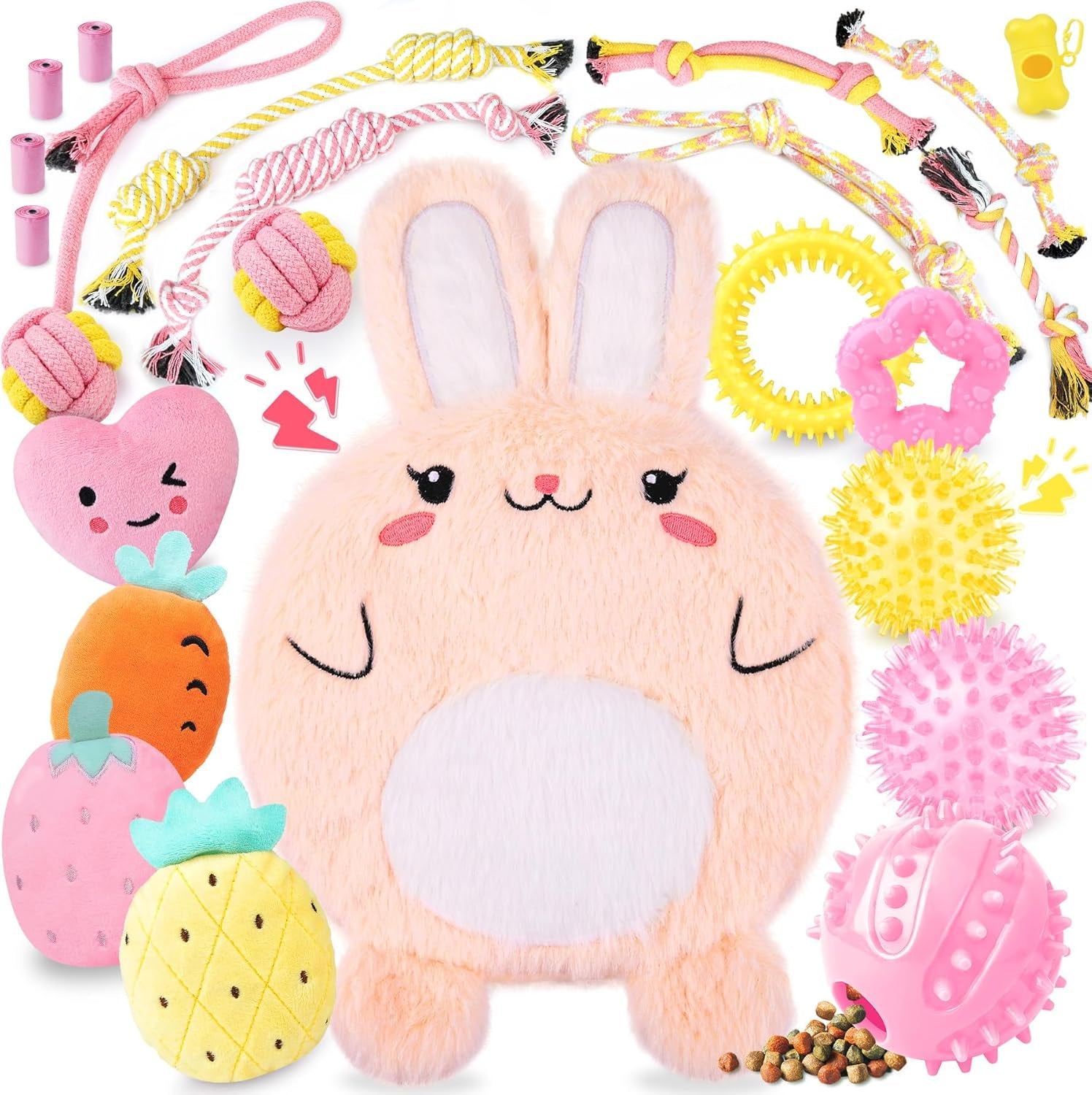 Pink Puppy Toys for Boredom - 23 Pack Puppy Chew Toys for Teething, Interactive Dog Toys for Puppies, Cute Small Dog Toys with Treat Ball, Squeaky Dog Chew Toys and Ropes
