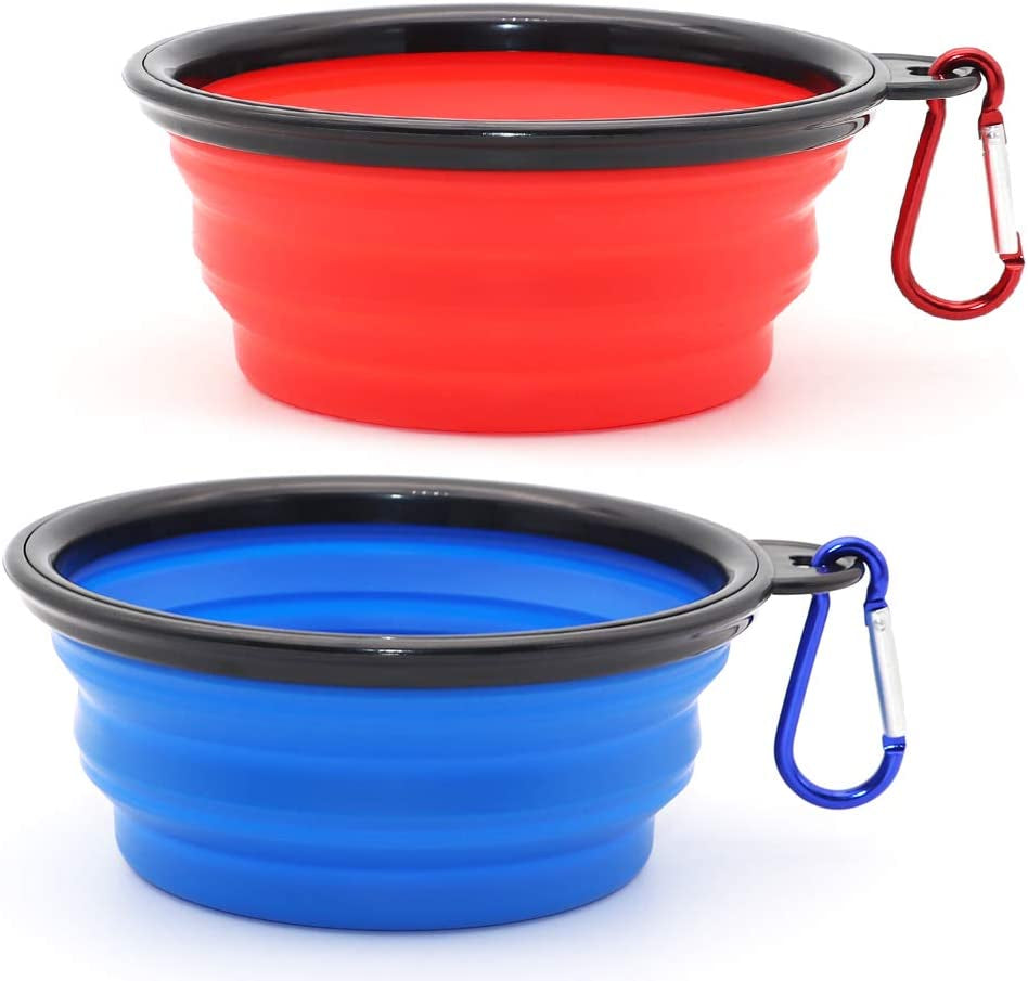 2-Pack Collapsible Dog Bowls with Carabiners: Small, Portable, Blue+Green for Travel