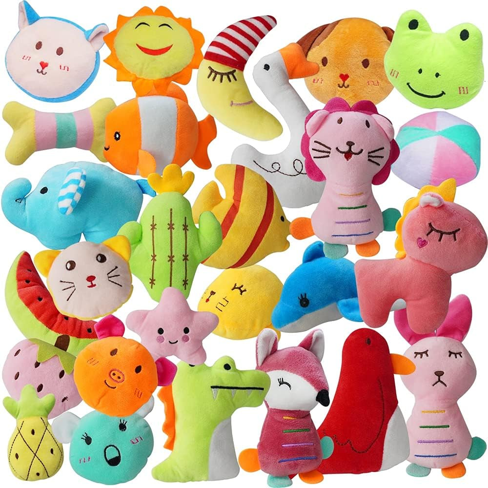 27-Pack Puppy Squeaky Toy Set: Various Designs, Cute Plush Bulk Dog Toys, Small