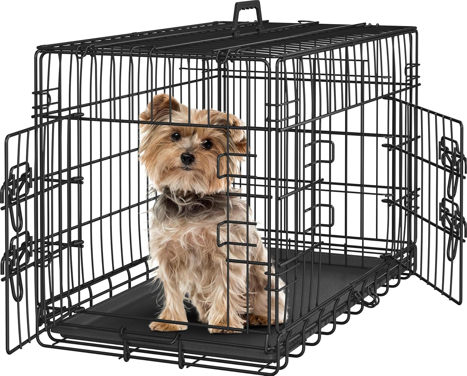 Yaheetech Double Door Collapsible Dog Crate - Portable Metal Crate with Divider and Removable Tray for Large Dogs