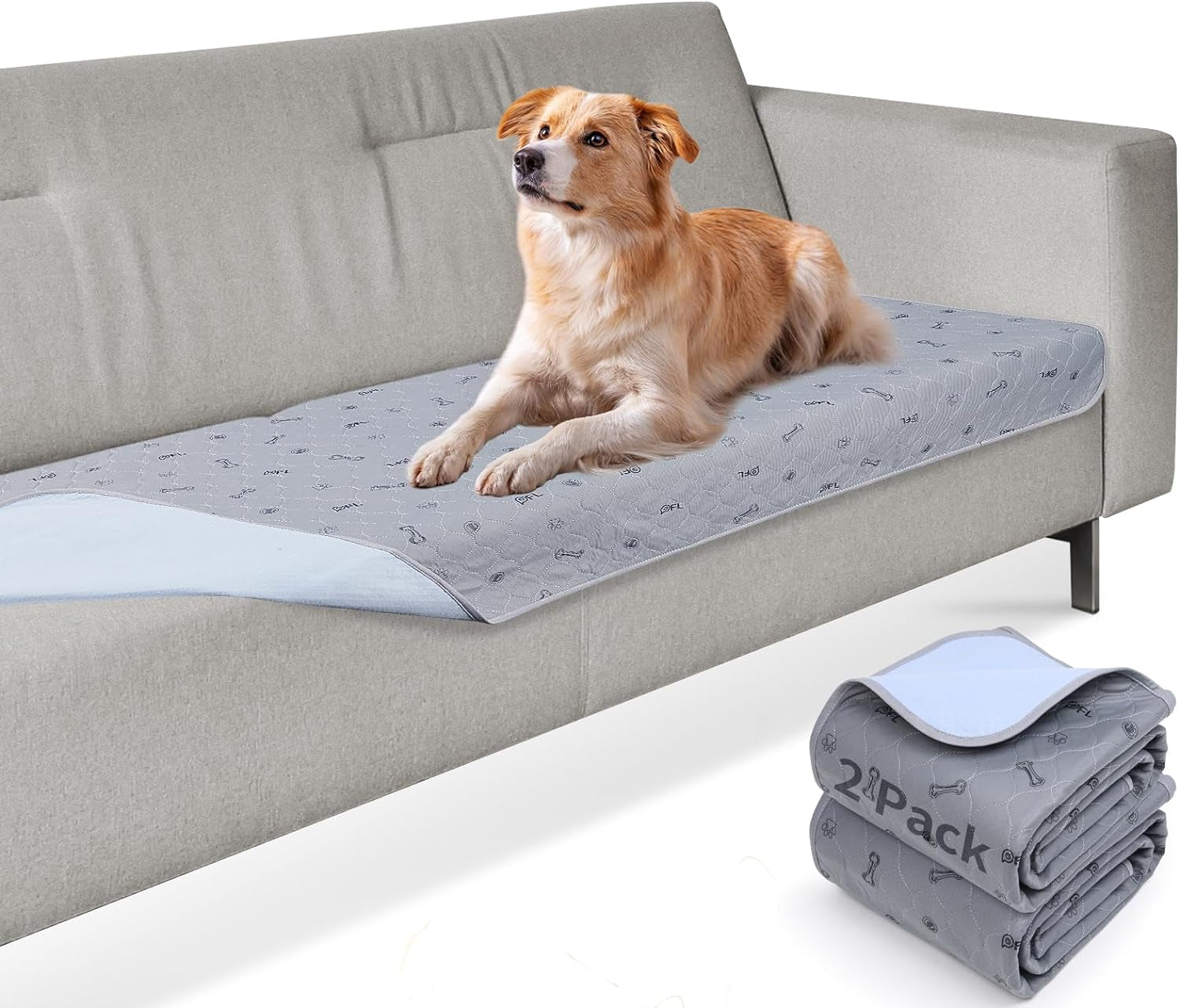 Washable Puppy Pads – Absorbent, Reusable Non-Slip Dog Pee Pads with Bone Print