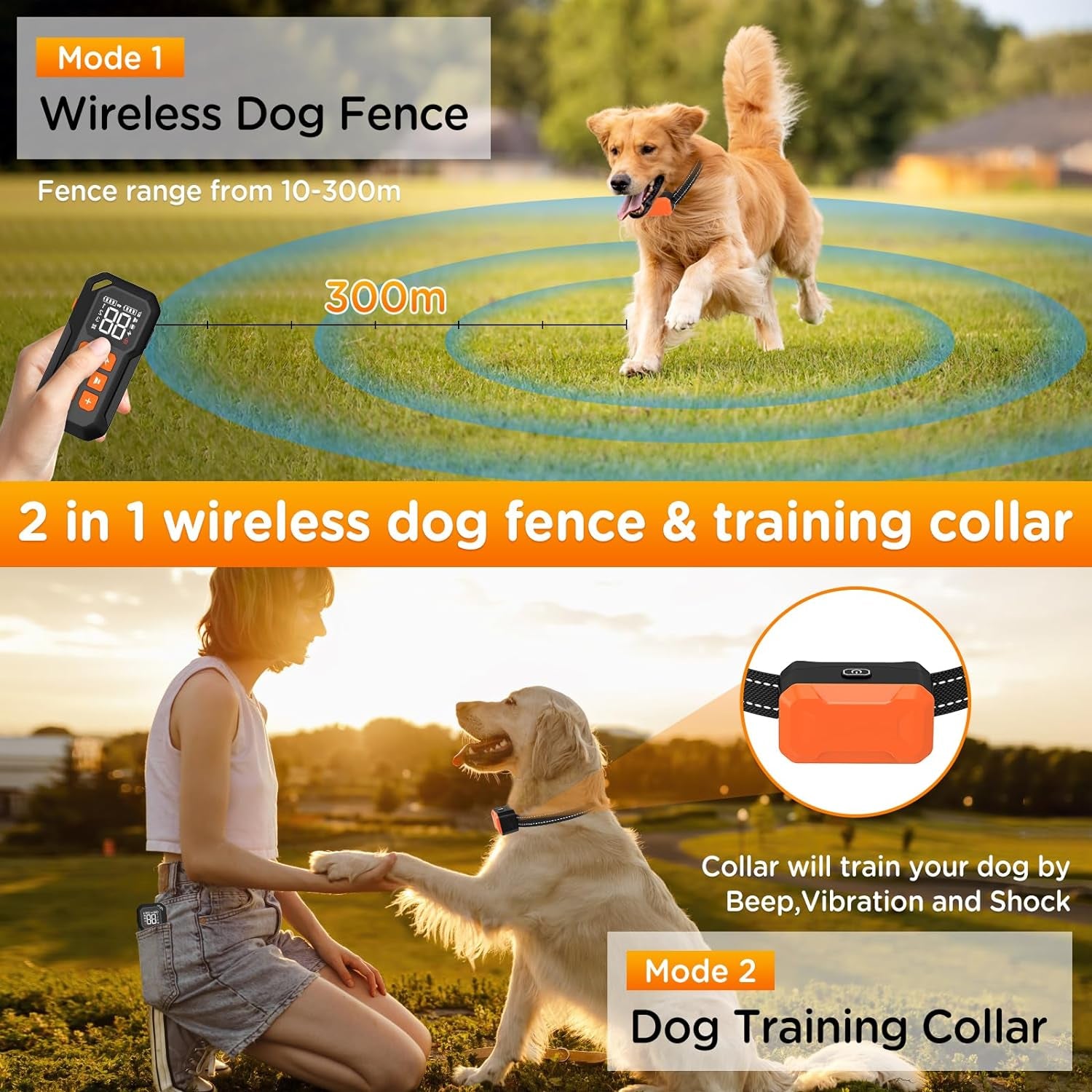 Wireless Electric Dog Fence – Circular Boundary System with Training Shock Collar, No Wire Needed, Remote Controlled Dog Fence