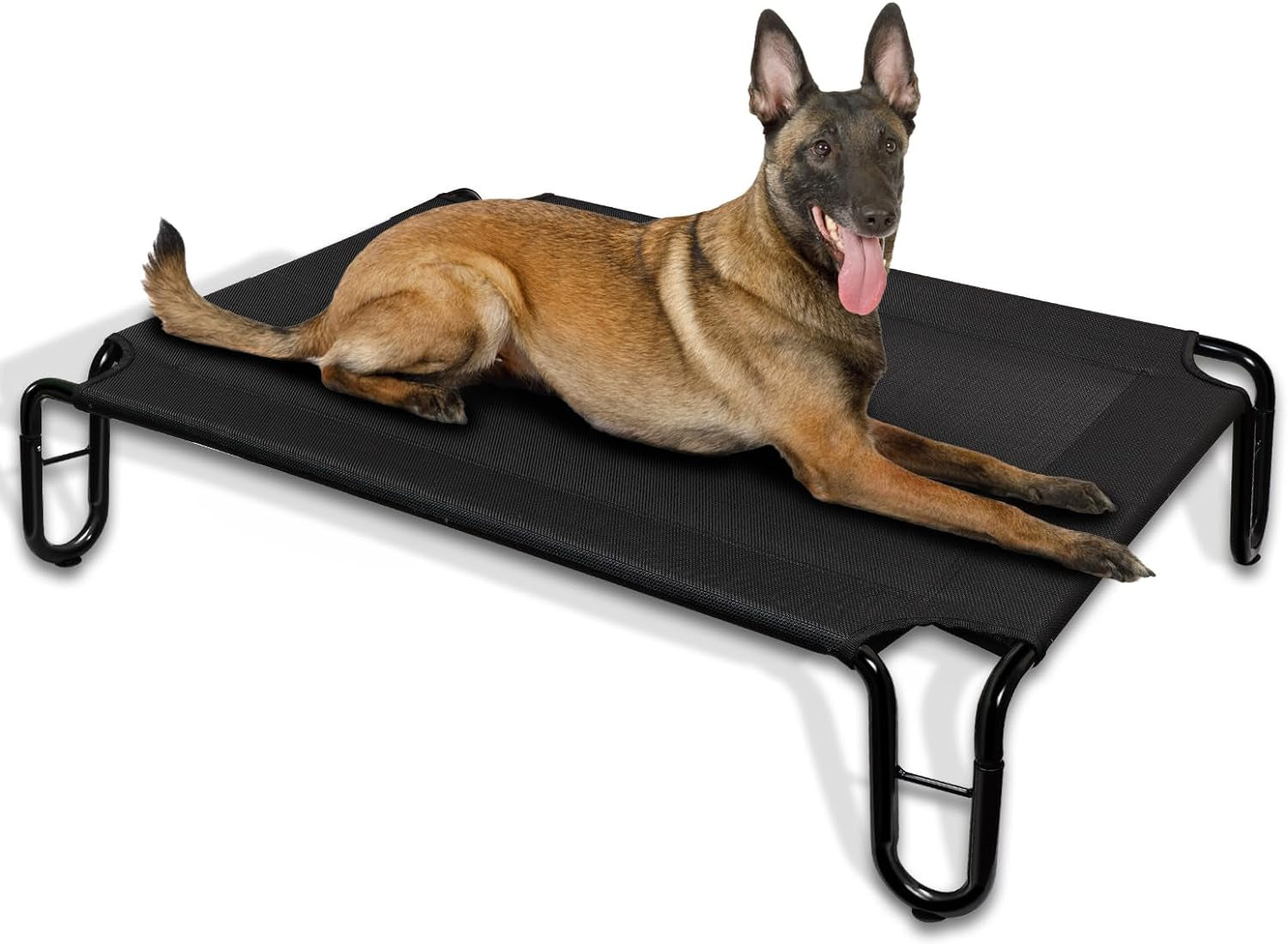 Cooling Outdoor Elevated Dog Bed: Raised Cot for Large Dogs up to 85 Lbs, Waterproof, Black