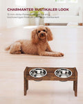 Vantic Adjustable Elevated Dog Bowls - Rustic Brown Particle Board Stand with 2 Stainless Steel Bowls & Non-Slip Feet,