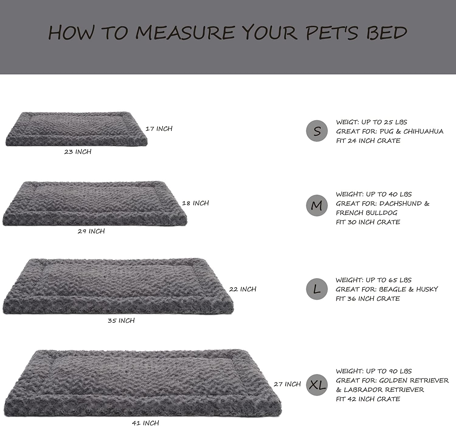 Reversible Dog Bed Mat: Washable, Soft Fluffy Kennel Pad, 35x22 Inch, Gray