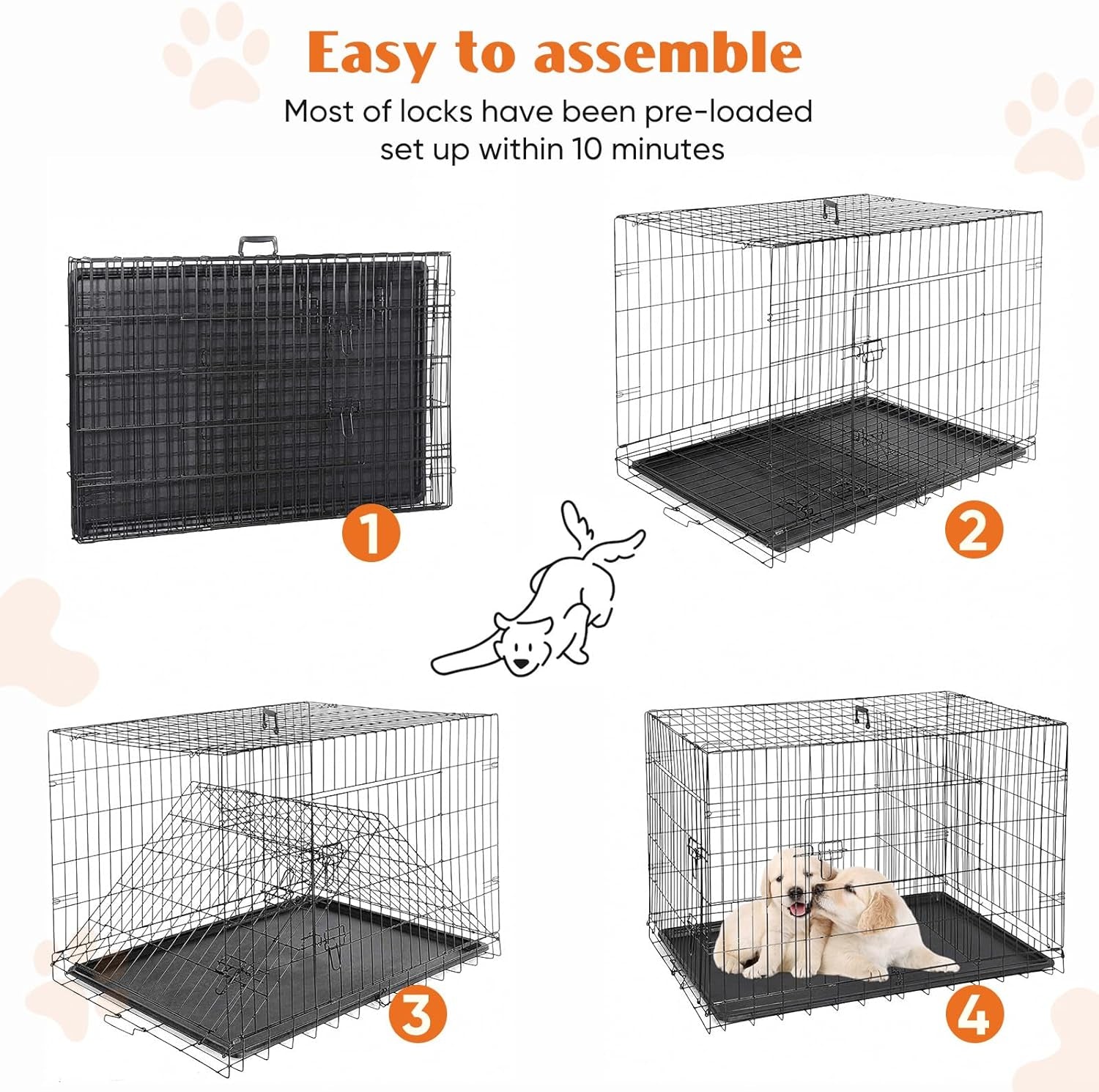 Sweetcrispy 24-Inch Double Door Small Dog Crate – Metal Folding Pet Kennel with Divider Panel, Leak-Proof Tray for Indoor & Outdoor Travel Use