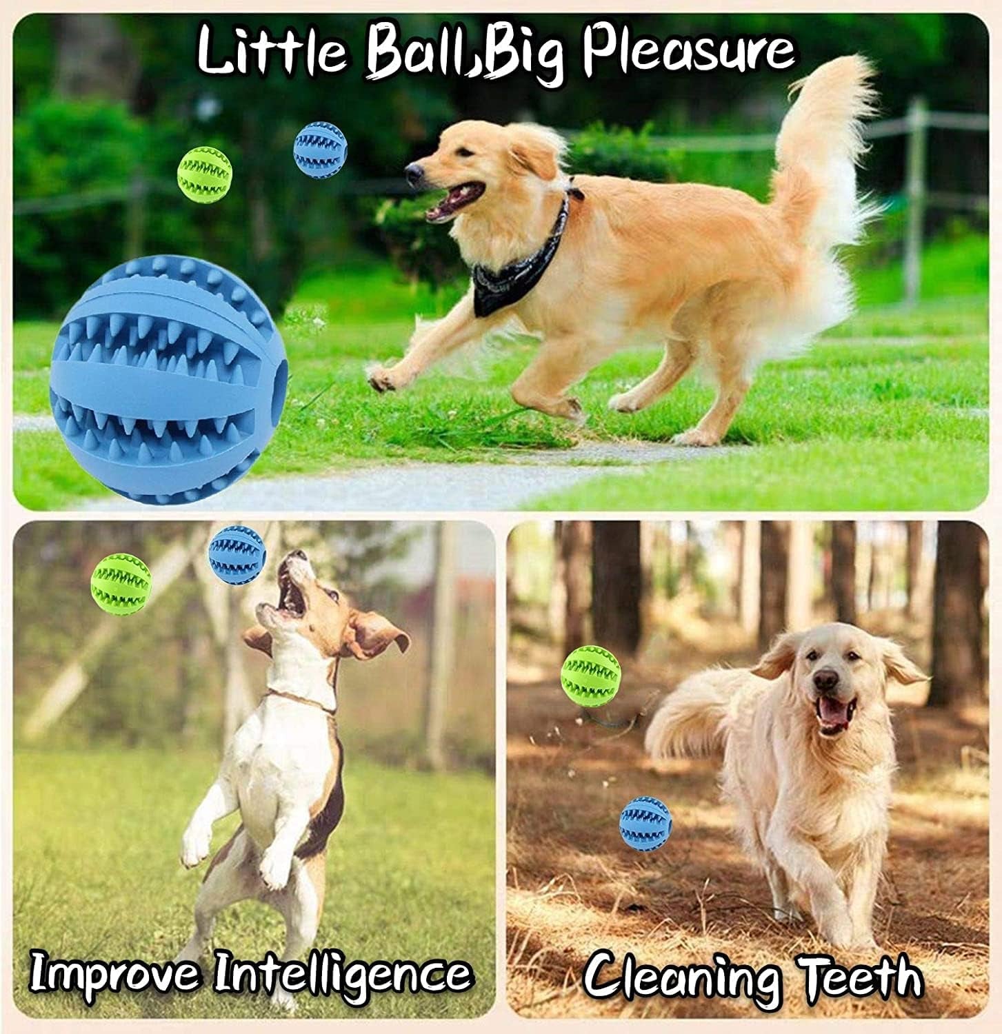 2-Pack Interactive Dog Treat Toy Ball: Tooth Cleaning, 2.8", Green & Blue